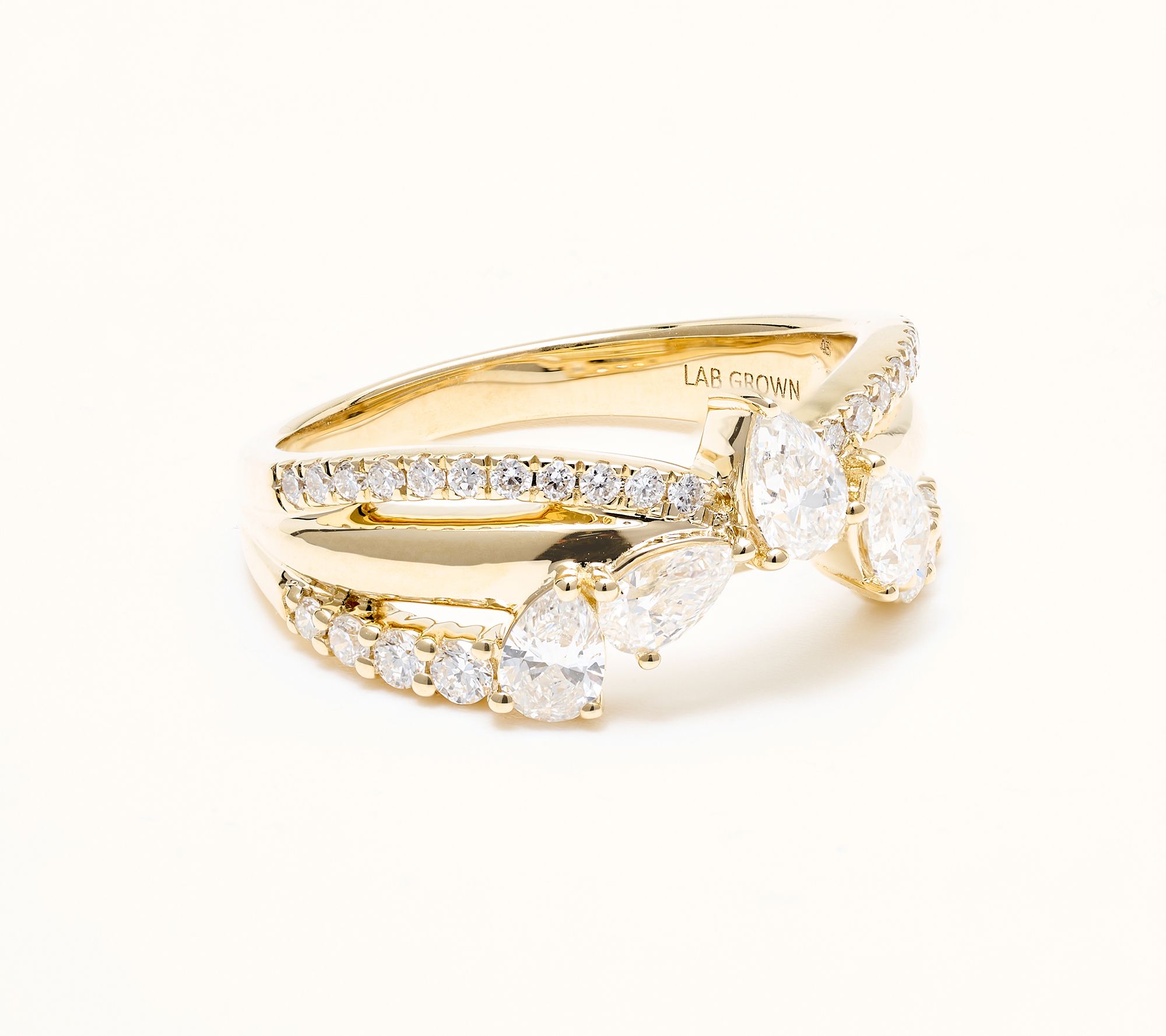 Fire Light Lab Grown Diamonds 1 cttw 3 Row Ring, 14K