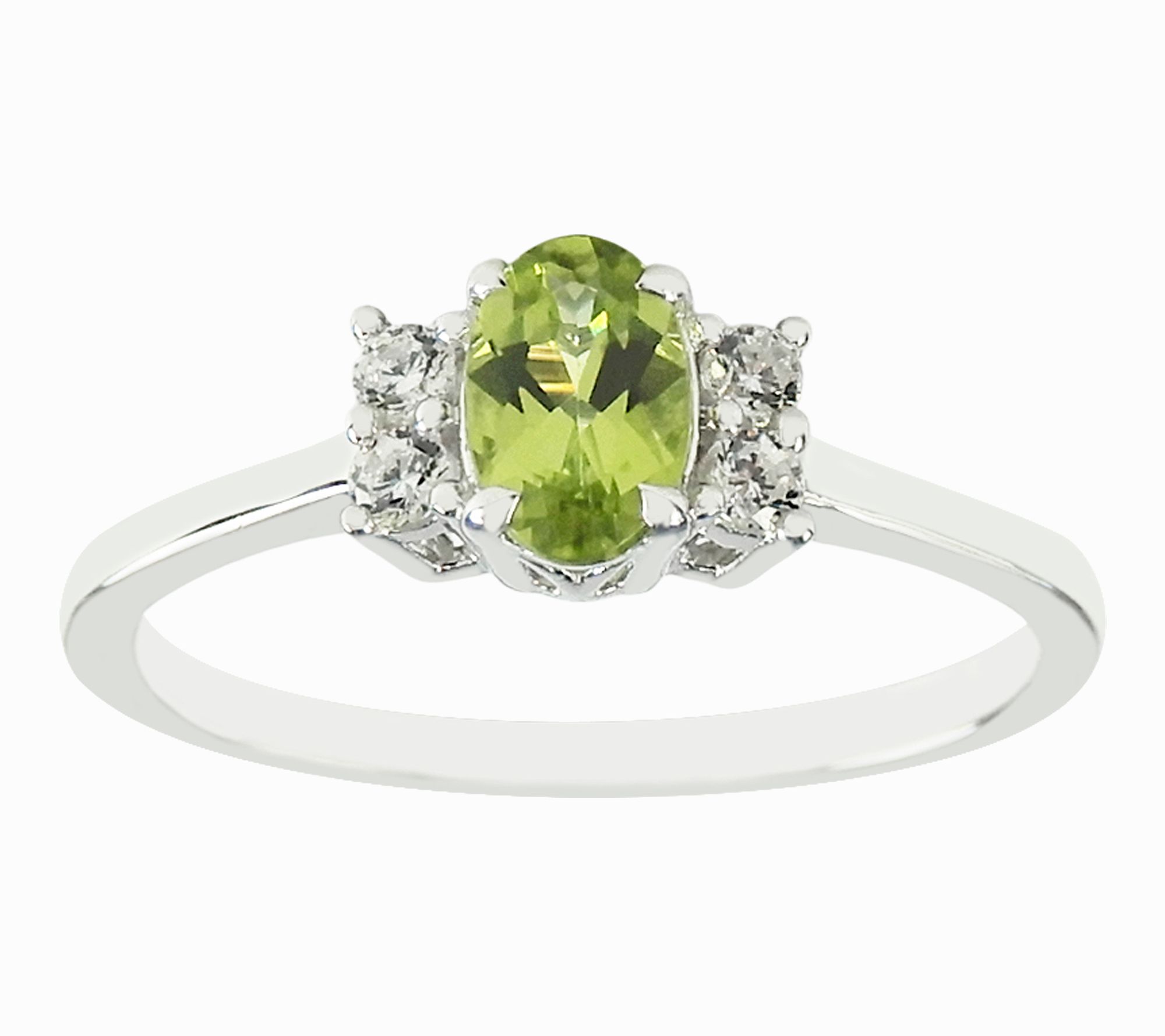 Diamonique & Peridot Cocktail Ring, Sterling Silver