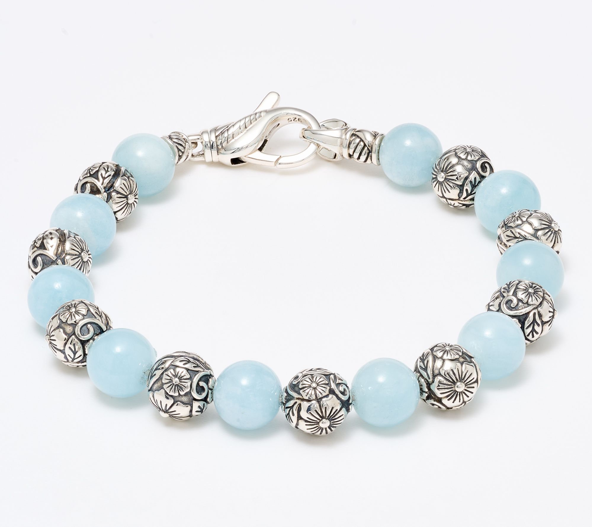 JAI Sterling Silver Aquamarine Floral Bead Bracelet