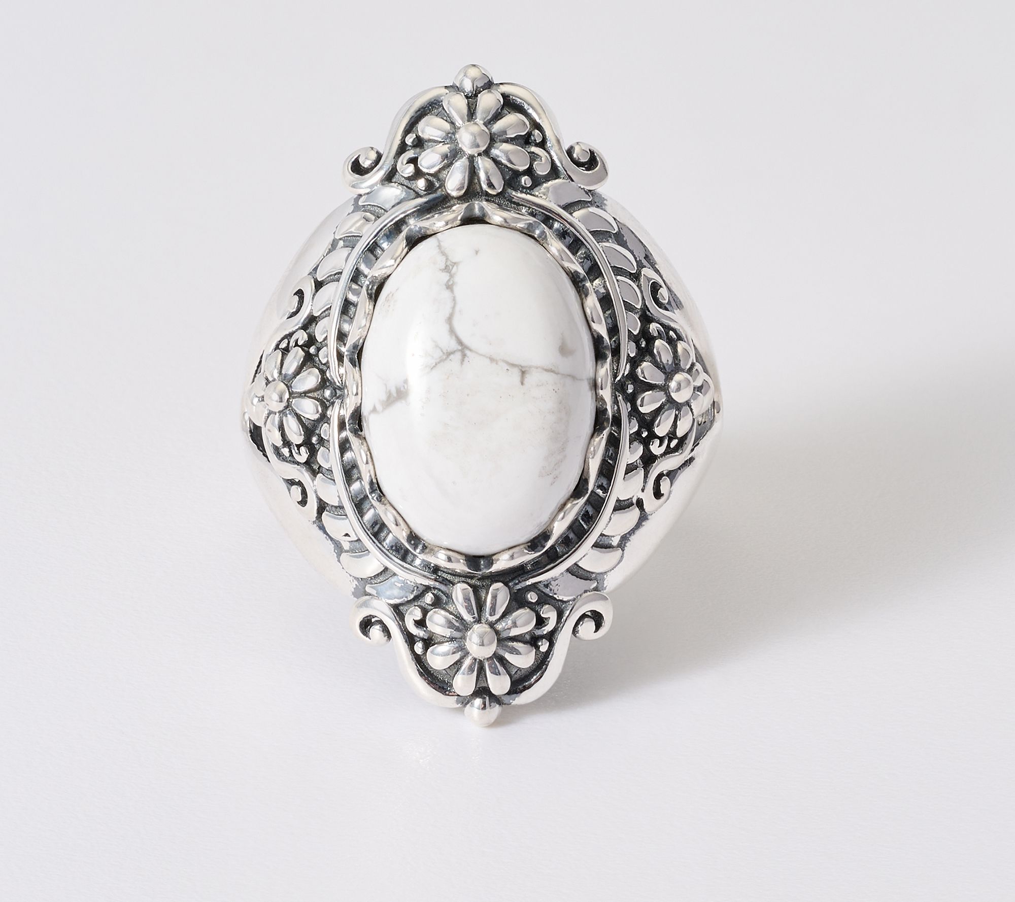 American West Sterling Silver Oval Gemstone Concha Ring - QVC.com