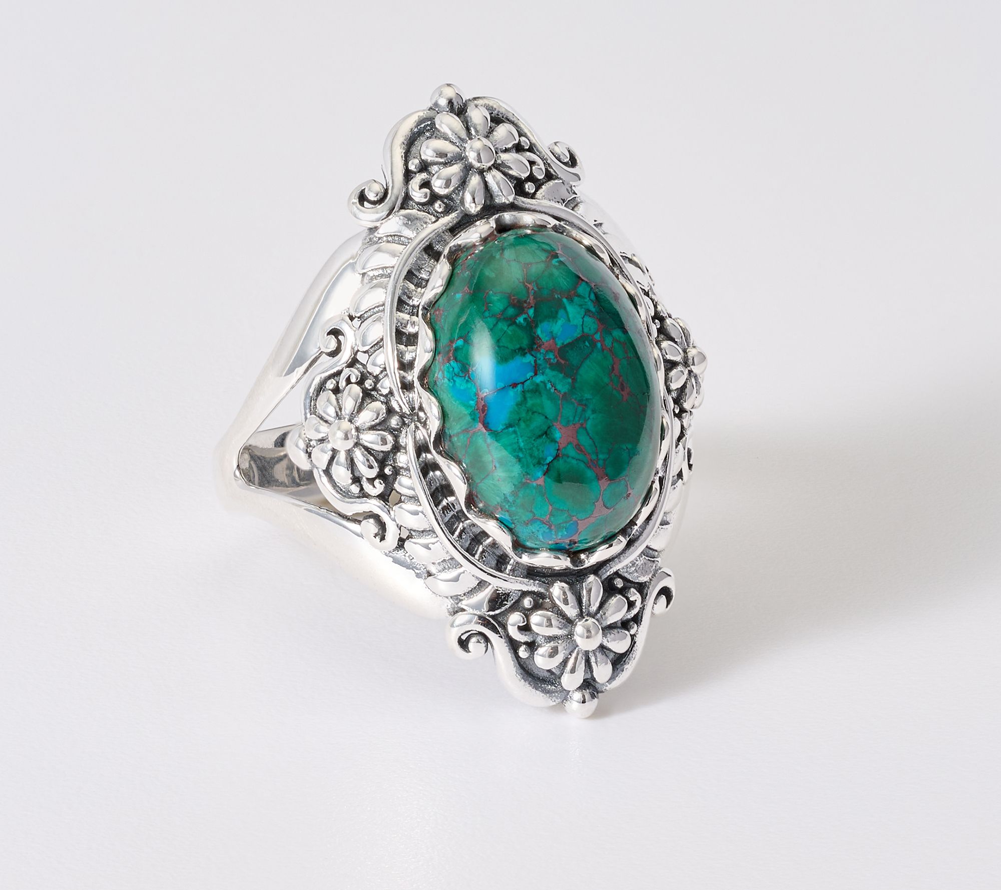 American West Sterling Silver Oval Gemstone Concha Ring