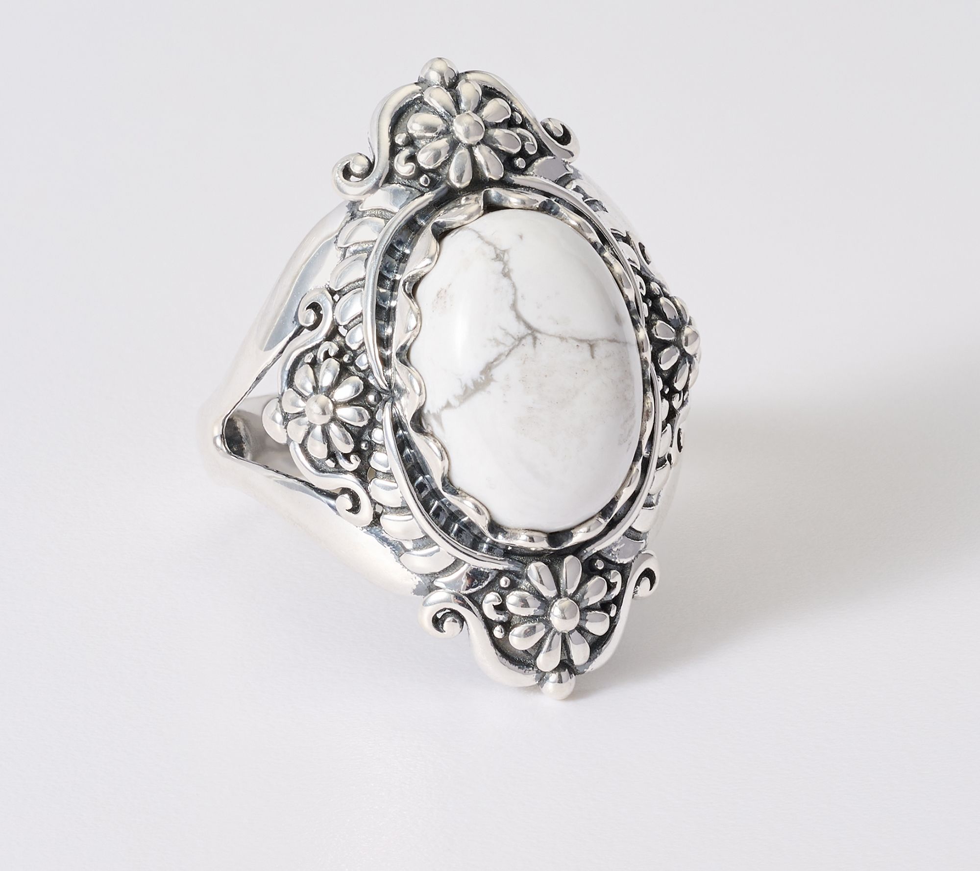 American West Sterling Silver Oval Gemstone Concha Ring