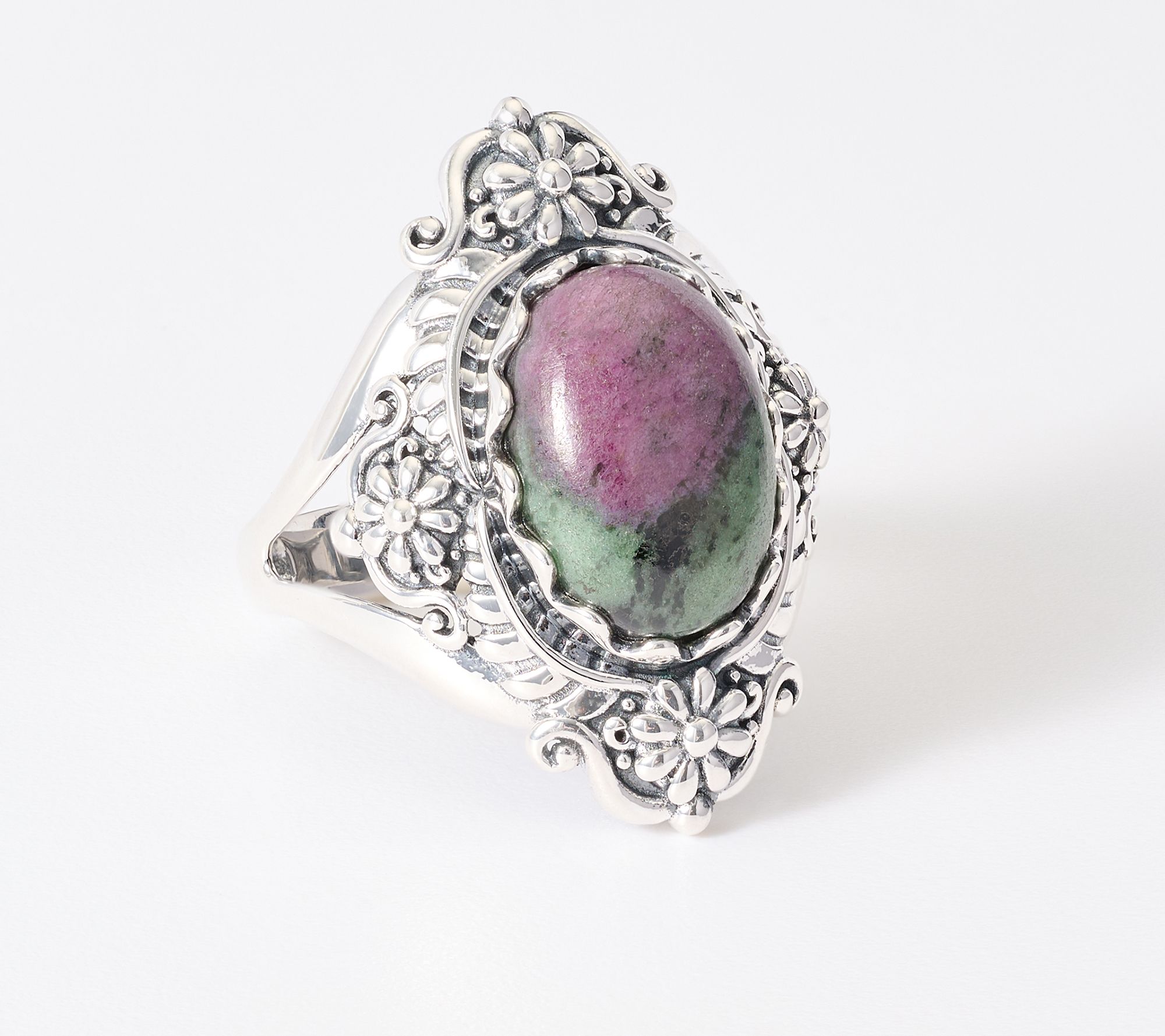 American West Sterling Silver Oval Gemstone Concha Ring
