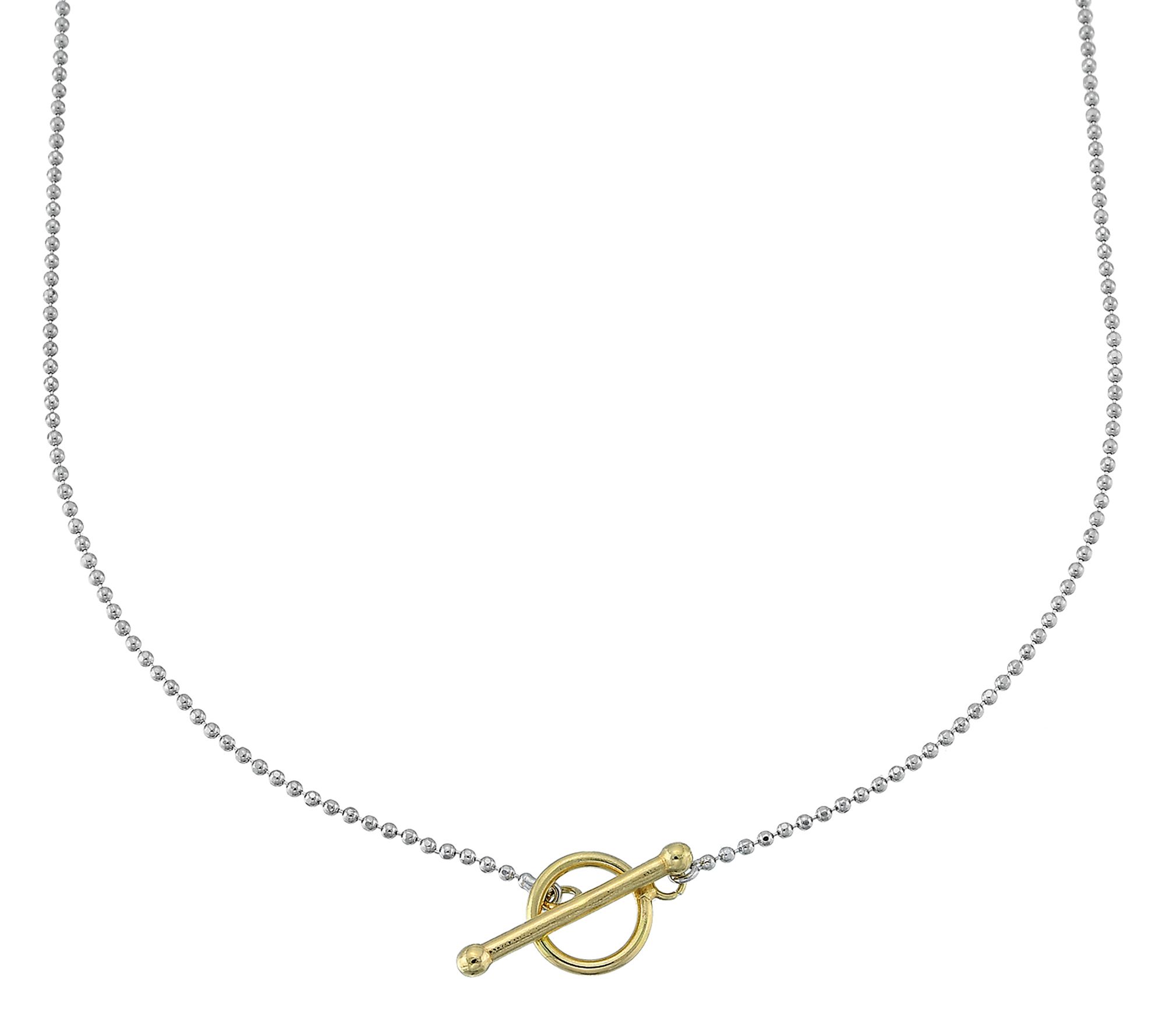 Silver Style Two-Tone Bead Chain Toggle Necklace, Sterling