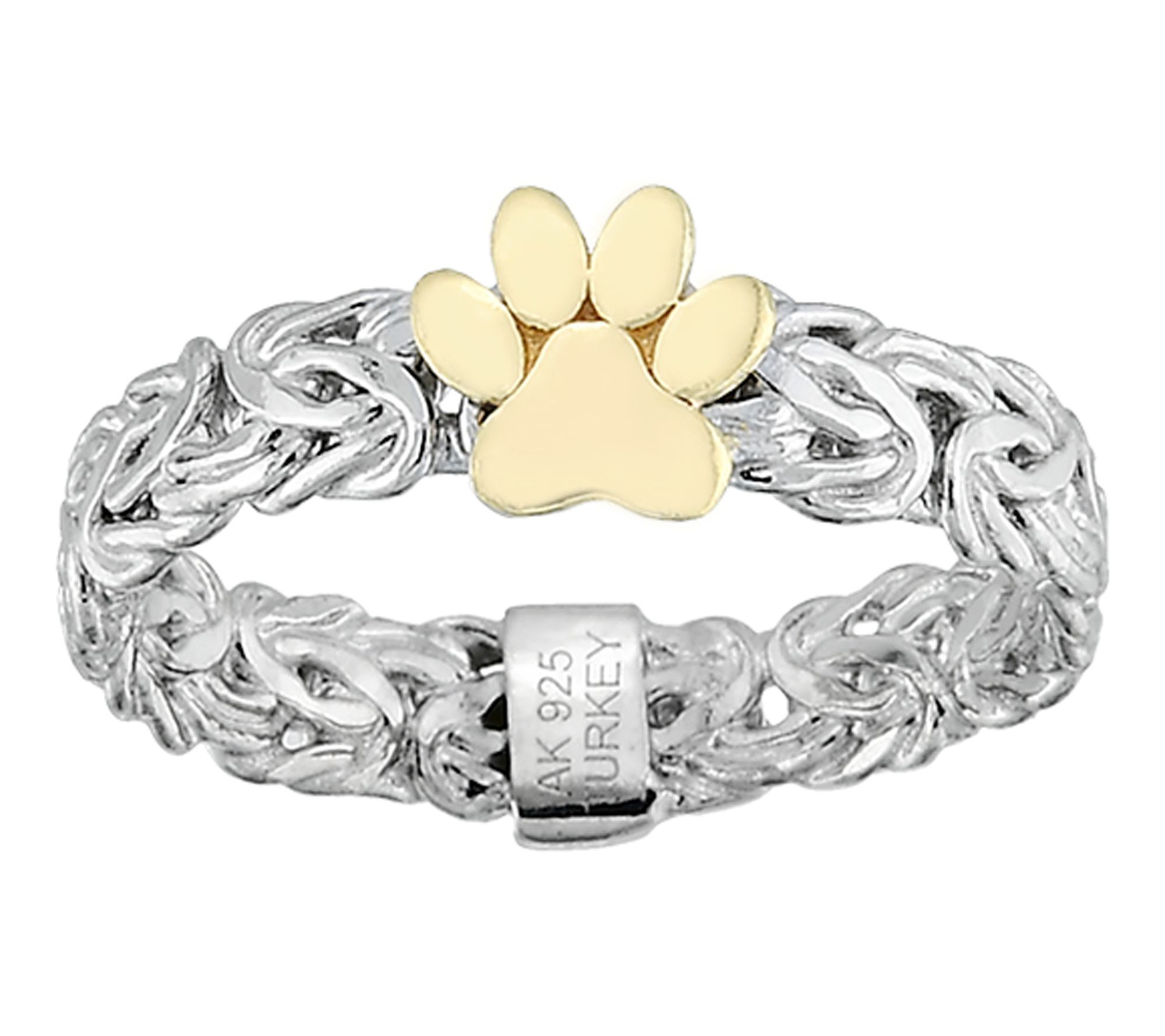 Silver Style Tw o-Tone Paw Prin t Byzantine Rin g, Sterling
