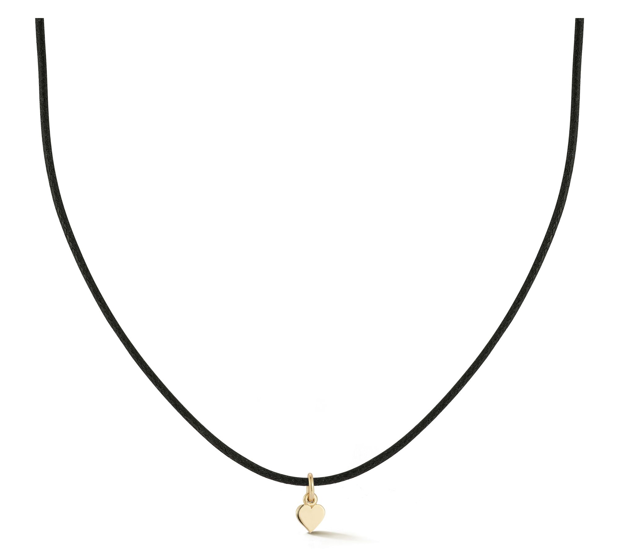 Italian Gold Dainty Heart Pendant w/ Black Cord Chain, 14K