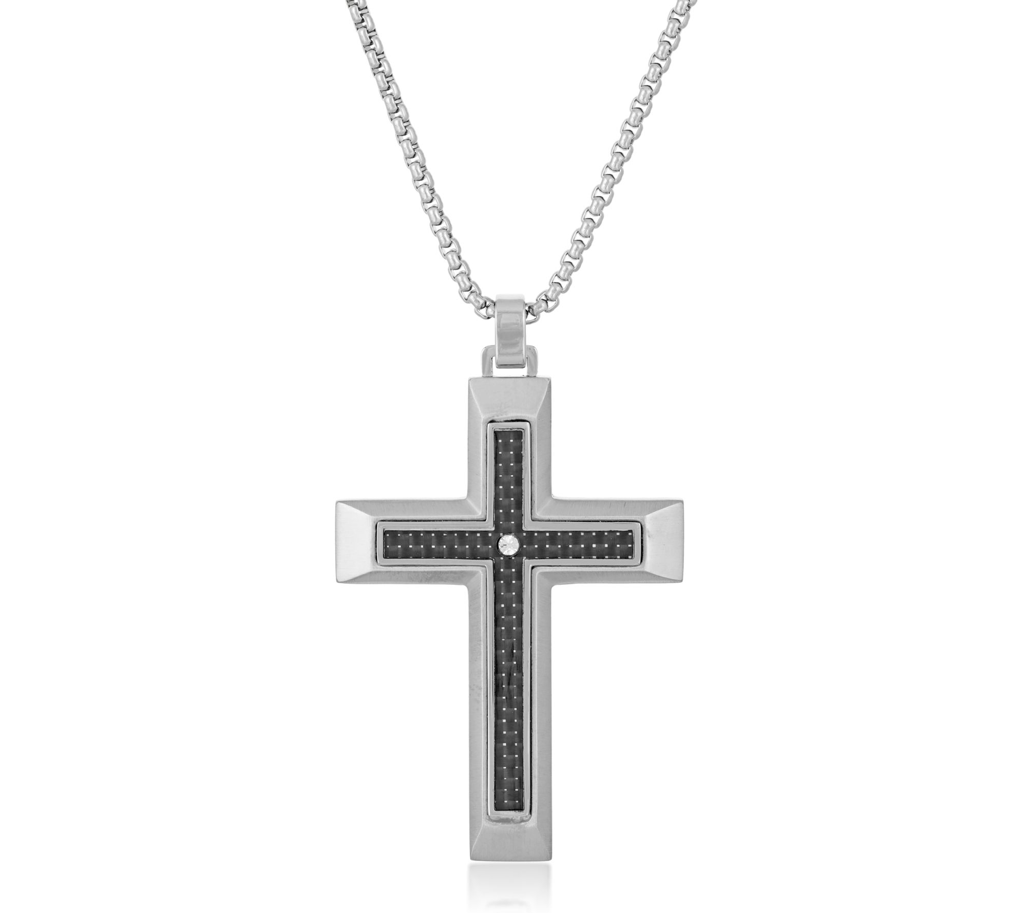 LYNX Men's Stainless Cubic Zirconia Cross Pendant w/ Chain