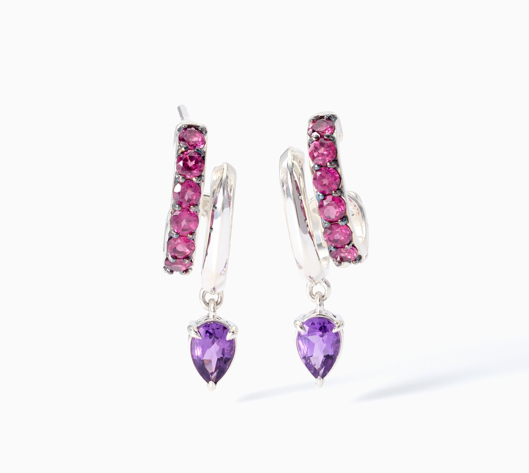 Third Person Sterling Silver Double Hoop Pear Gemstone Earrings