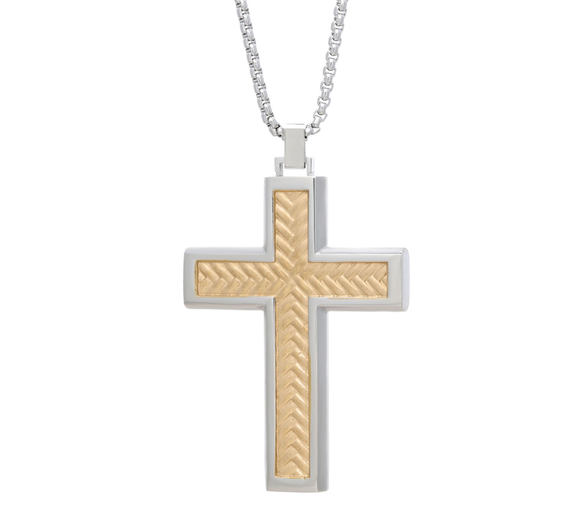 LYNX Men's Stainless Steel Gold IP Cross Pendant w/ Chain