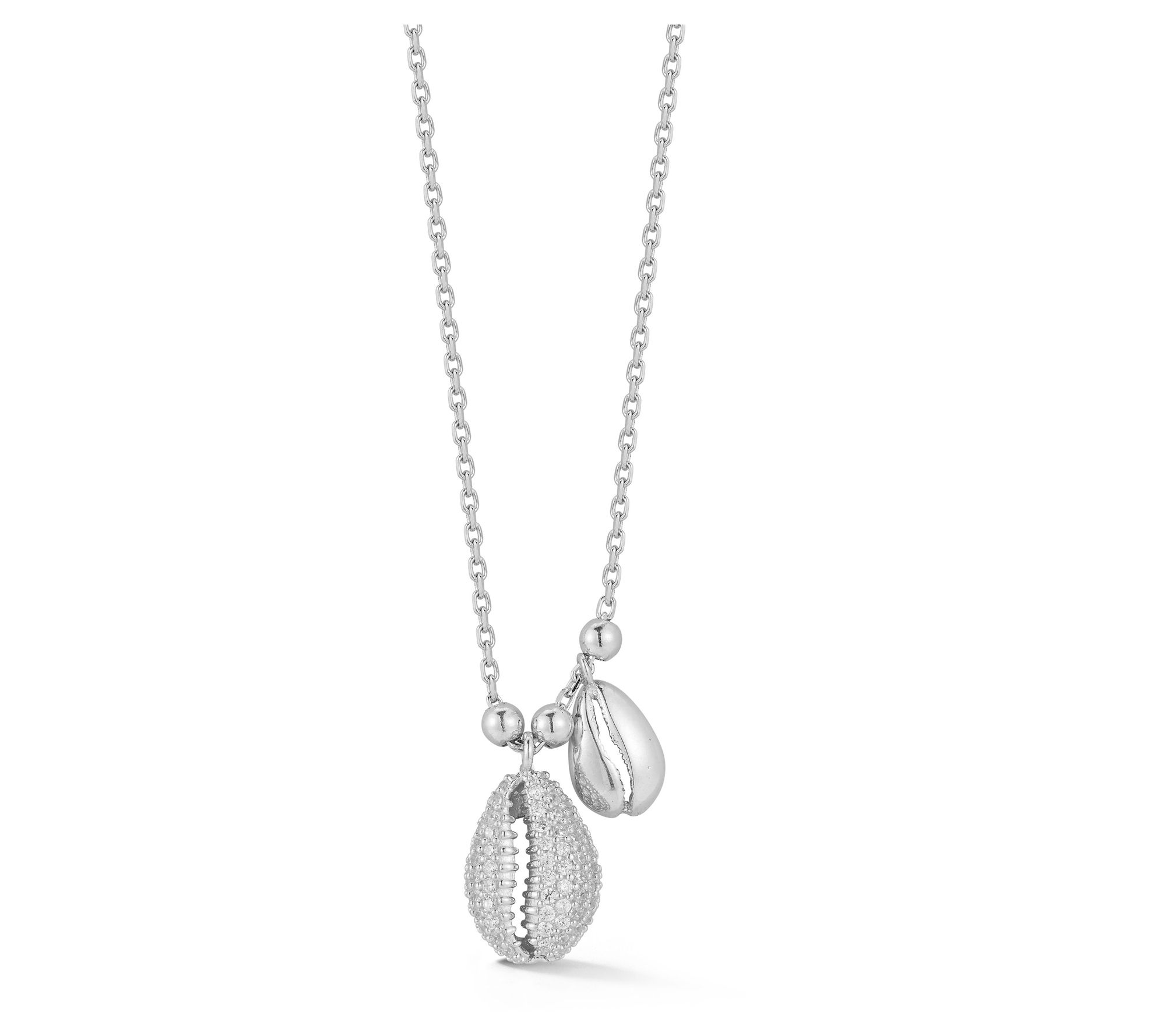 Sterlina Silver Pave Shell Charm Necklace, Sterling