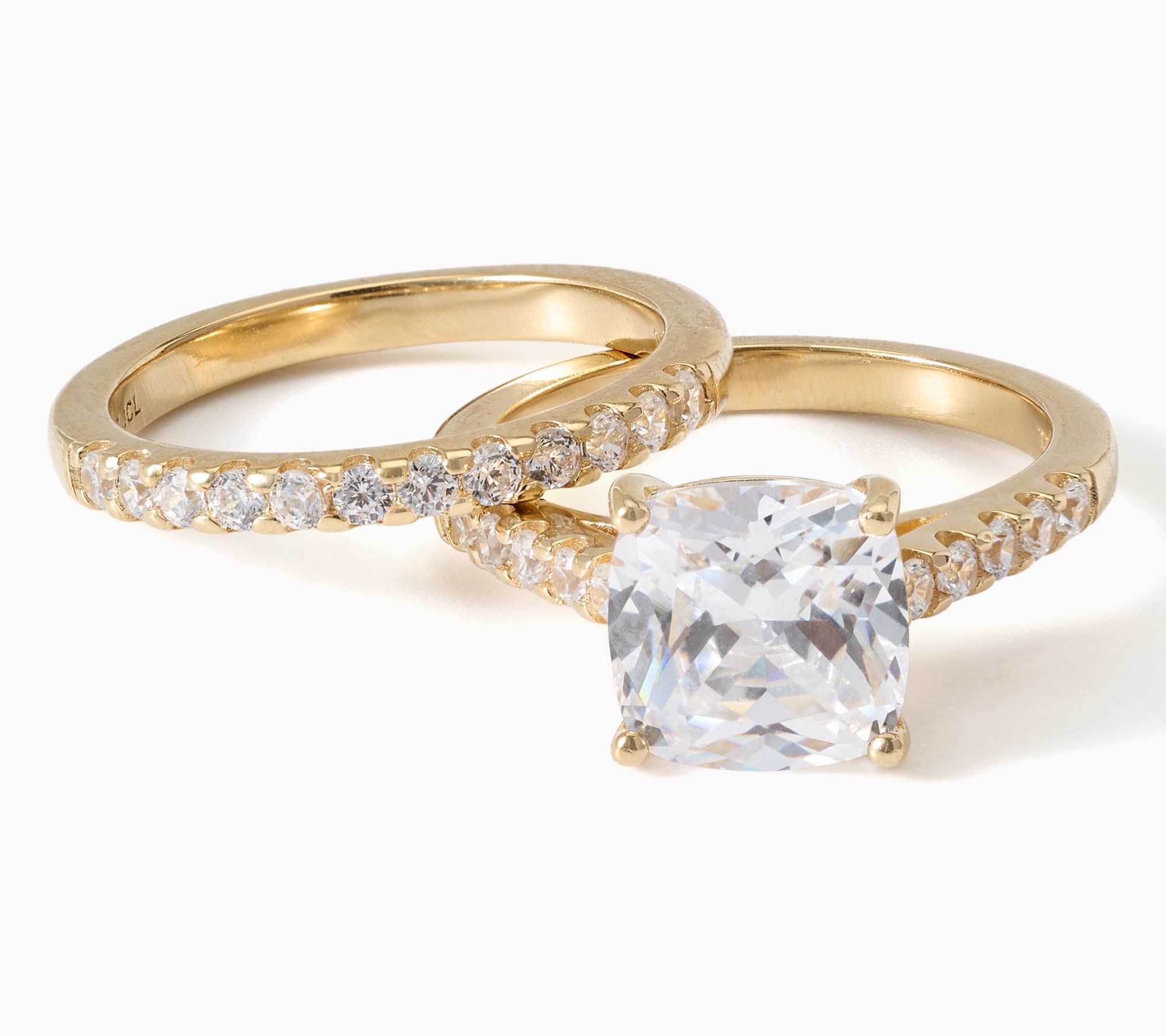 Diamonique Classics Cushion Cut Solitaire & Pave Ring Set