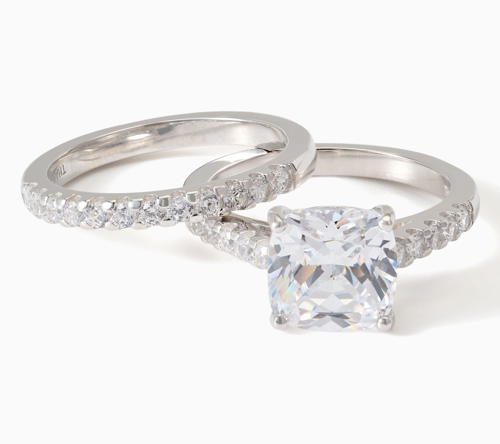Diamonique Classics Cushion Cut Solitaire & Pave Ring Set