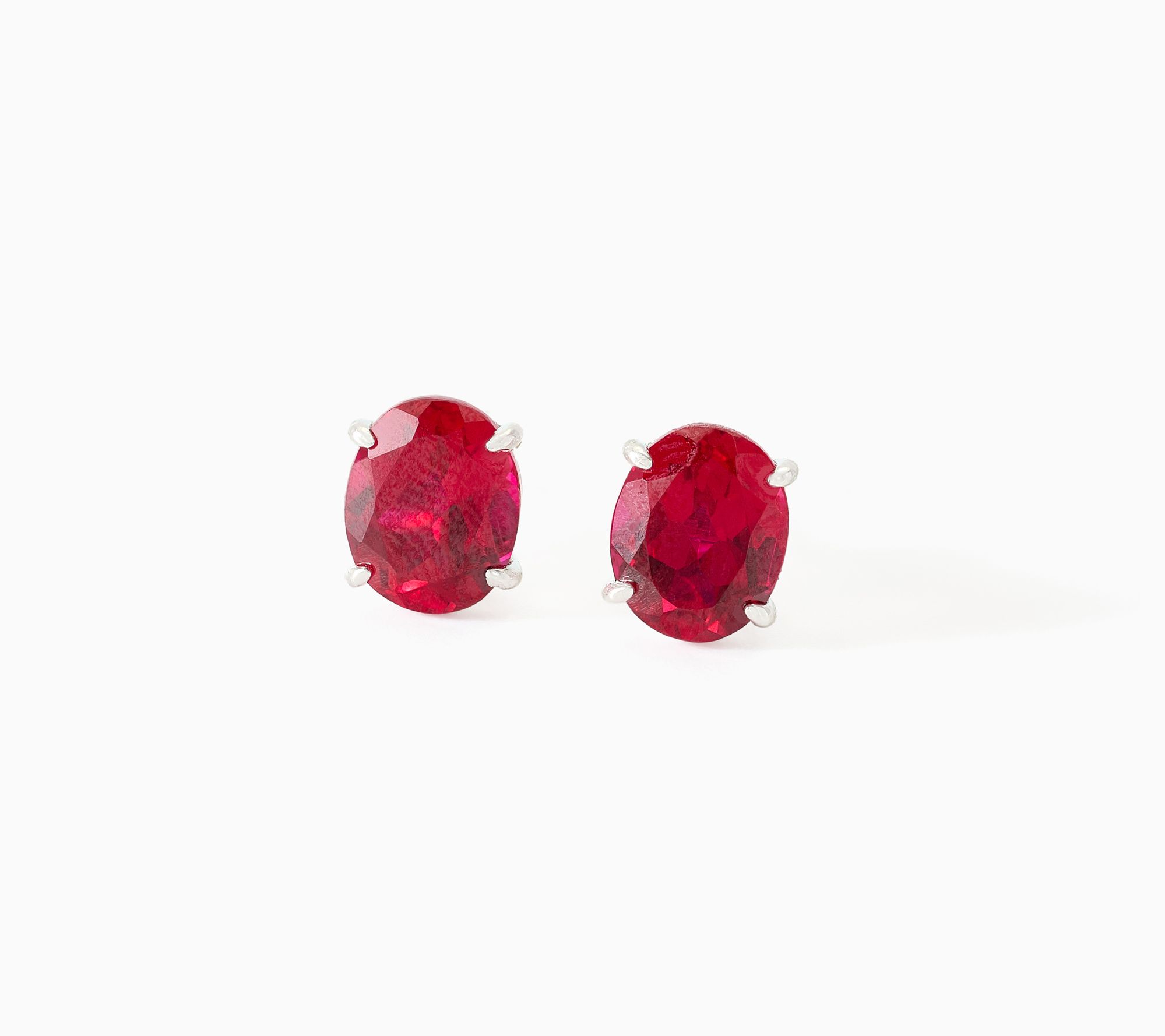 Gemistry Lab Grown Precious Gemstone Oval Stud Earrings, Sterling Silver