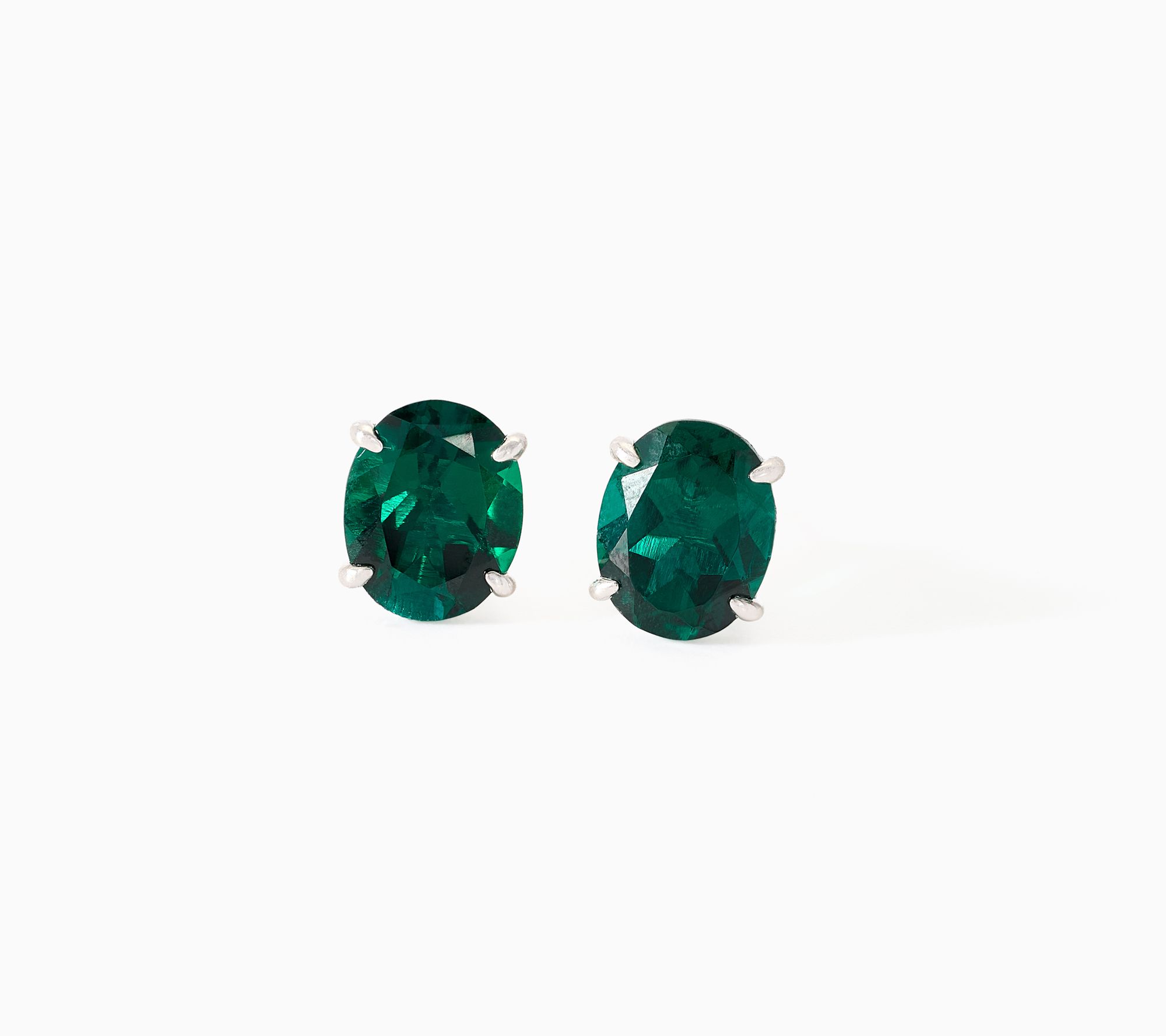 Gemistry Lab Grown Precious Gemstone Oval Stud Earrings, Sterling Silver