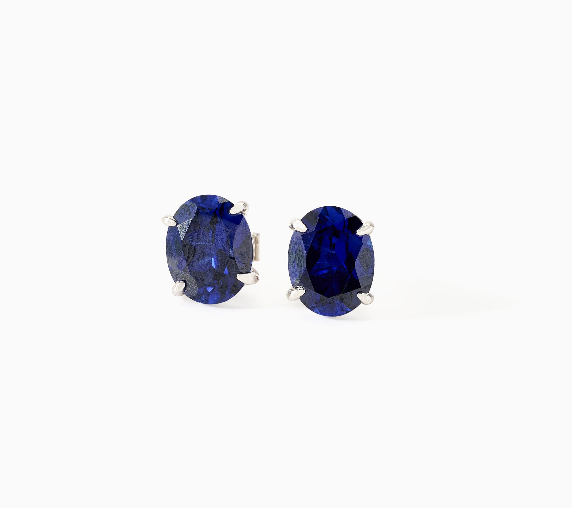 Gemistry Lab Grown Precious Gemstone Oval Stud Earrings, Sterling Silver