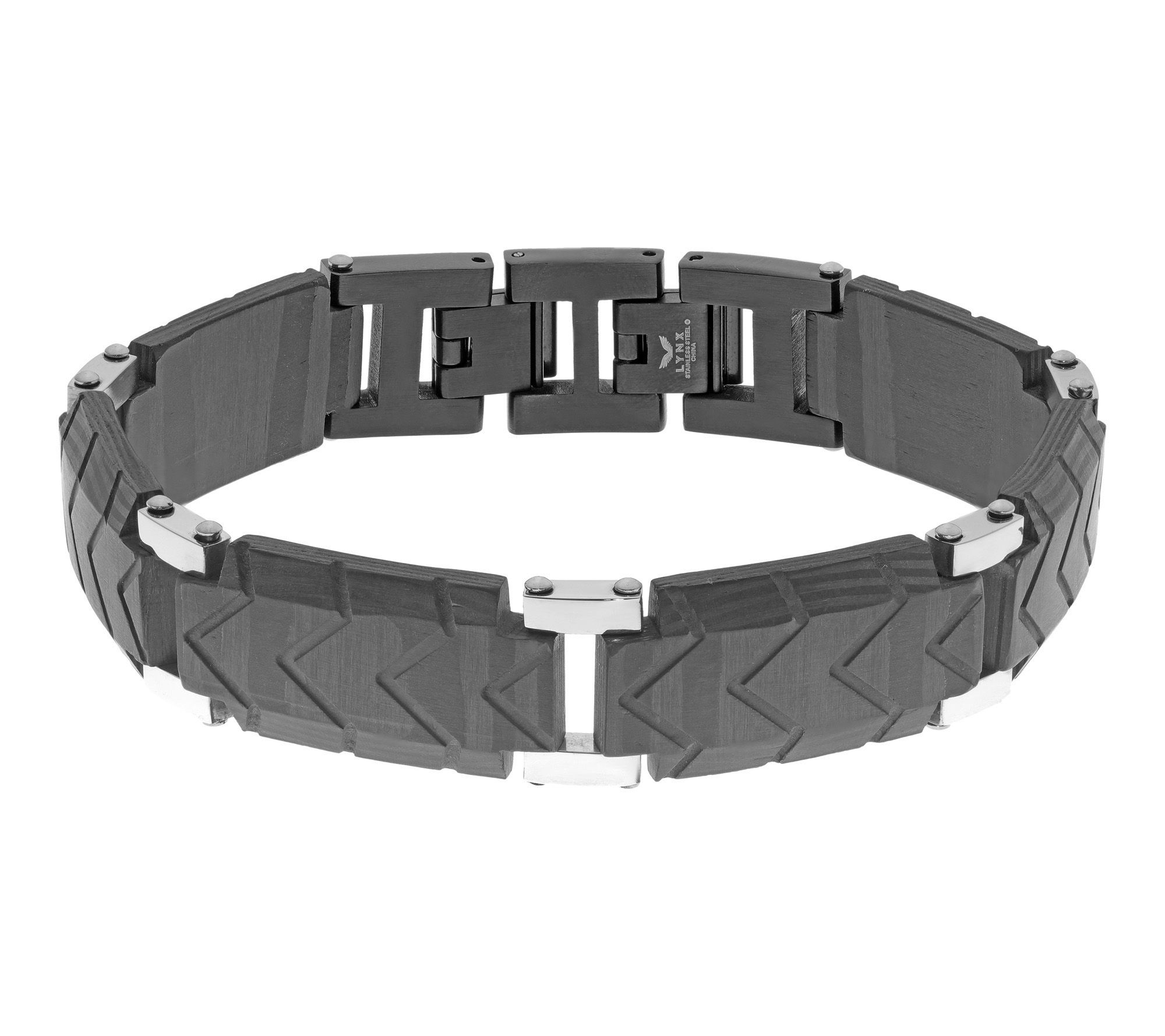 LYNX Men's Stainless Steel & Forged Carbon Fiber Link Bracelet