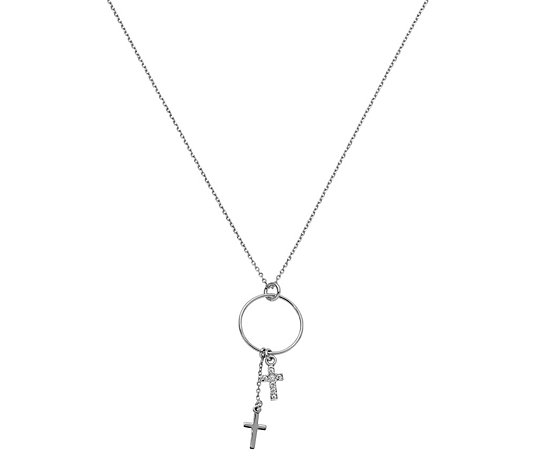 Italian Silver Crystal Cross Dangle Pendant w/Chain