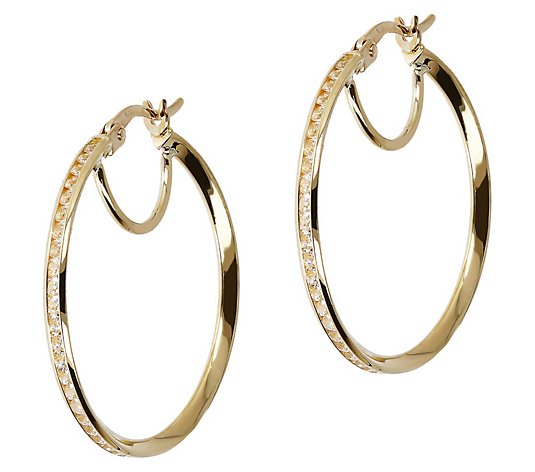 Diamonique 1.55 cttw 1" Round Hoop Earrings, 14K Gold