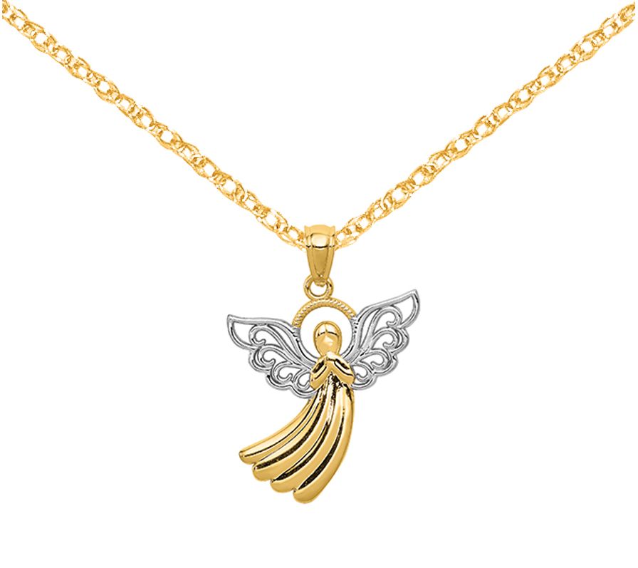 Angel Pendant and Chain Necklace in Gold