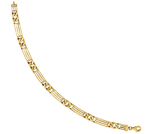 14K Gold Rectangle & Round Link Bracelet, 15.9g