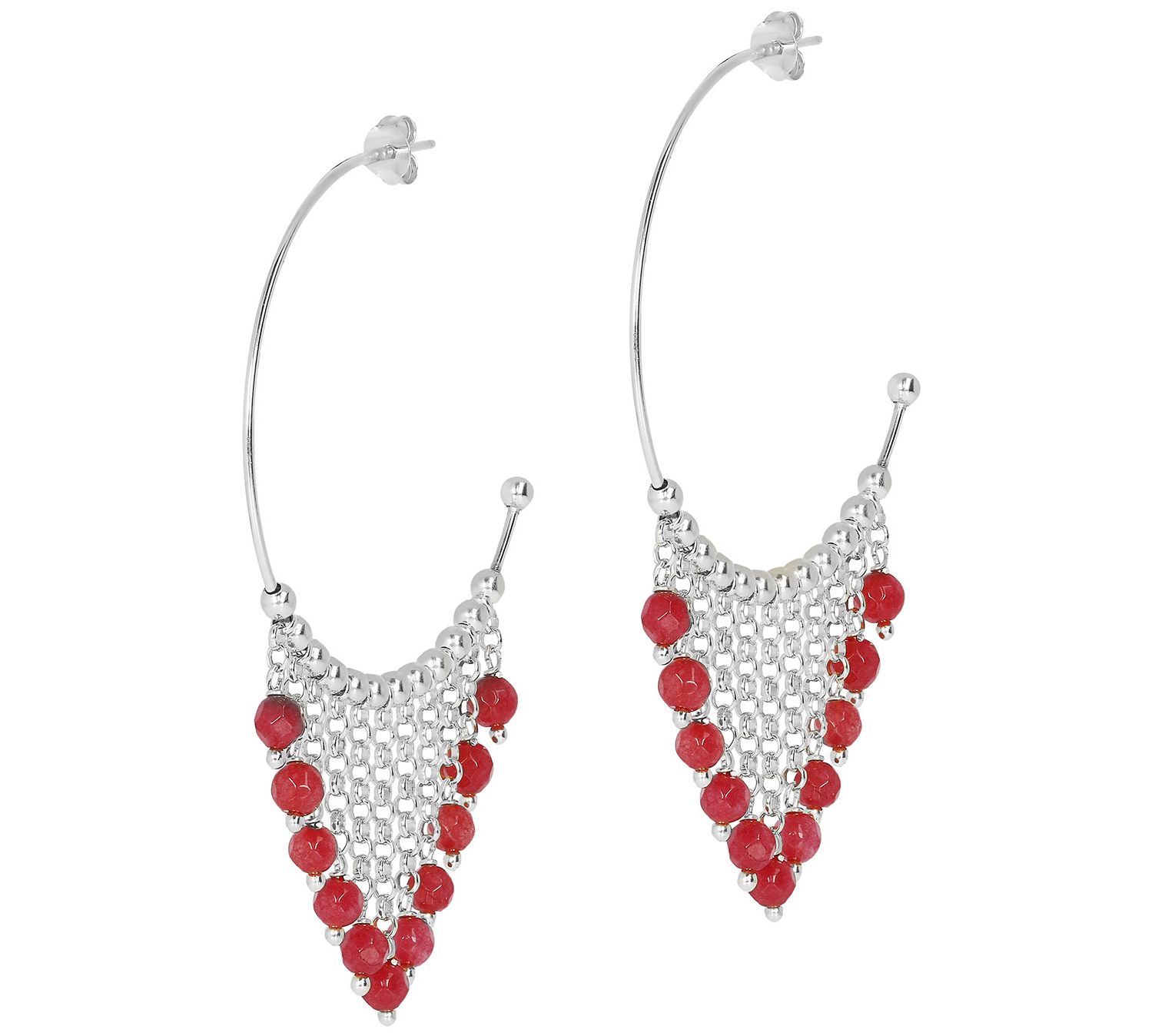 Italian Silver Gemstone Bead Dangle Hoop Earrins