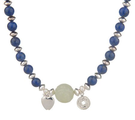 Carole Meltzer Sterling Jade & Lapis Feng Shui Bead Necklace - QVC.com