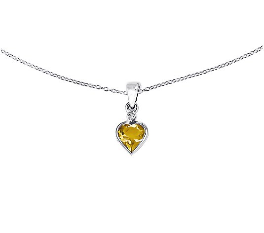 Sterling Bezel-Set Heart-Shaped Gemstone Pendant w/ 18" Chain