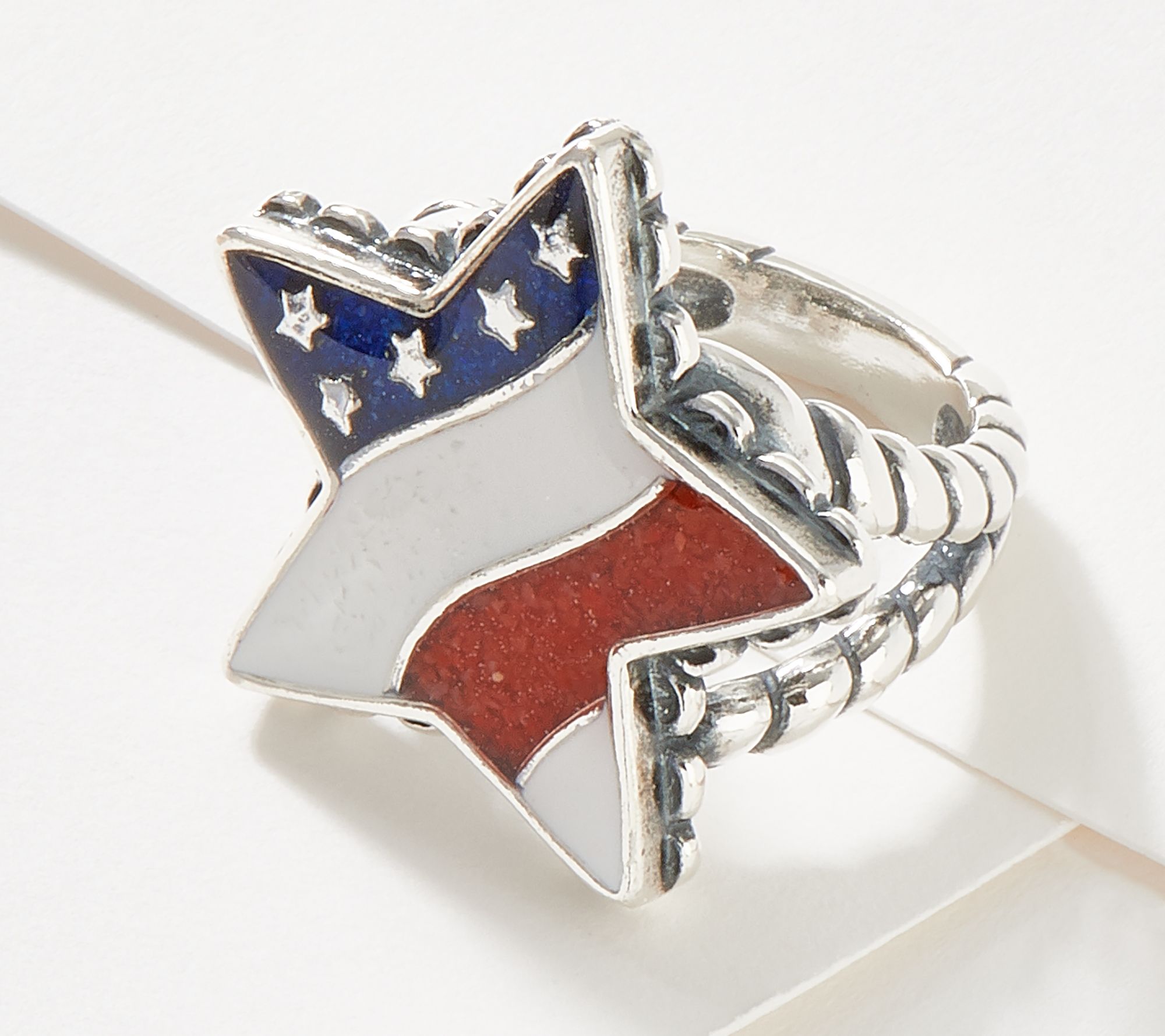 American West Sterling Silver Gemstone Patriotic Ring - QVC.com