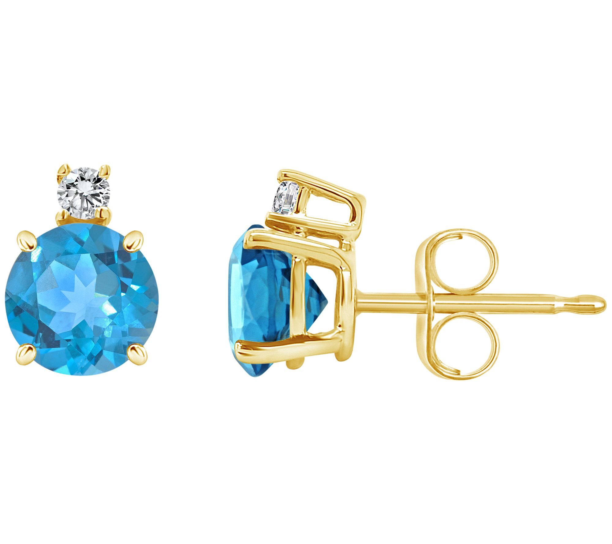 14K Gold 1.20 cttw Blue Topaz & Diamond Acc ent Earrings