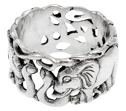 Novica Artisan Crafted Sterling Elephant Band Ring