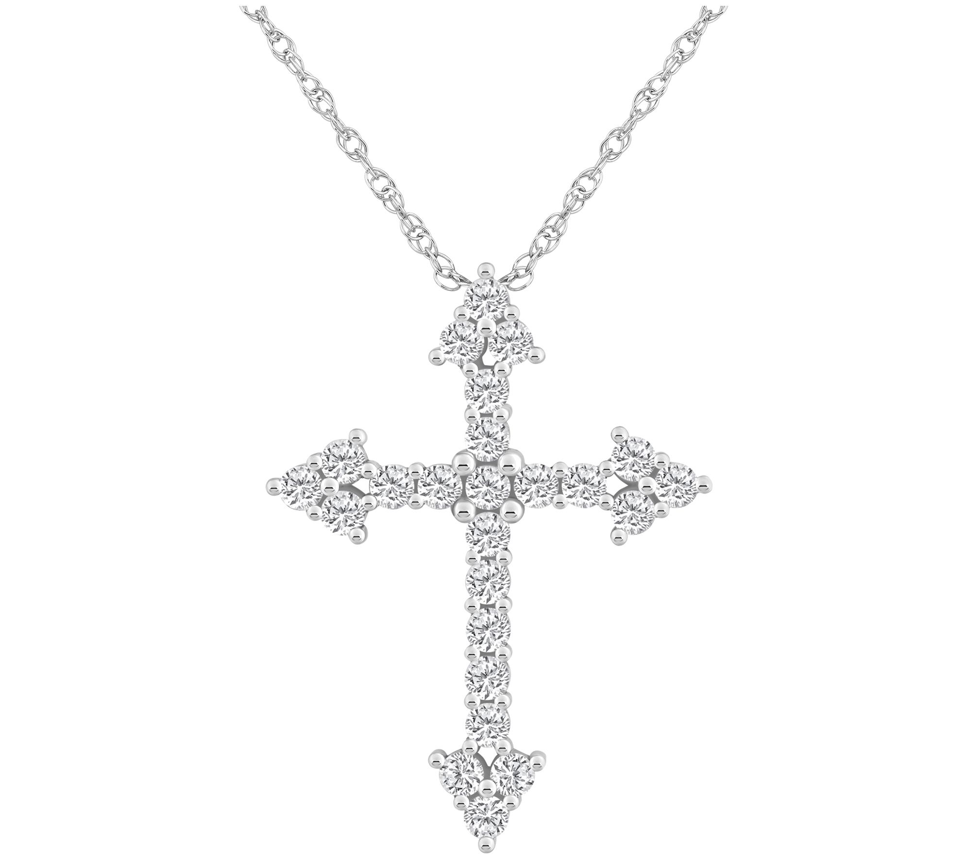 Affinity 1.00 cttw Diamond Pointed Cross Pendant w/ Chain, 14K