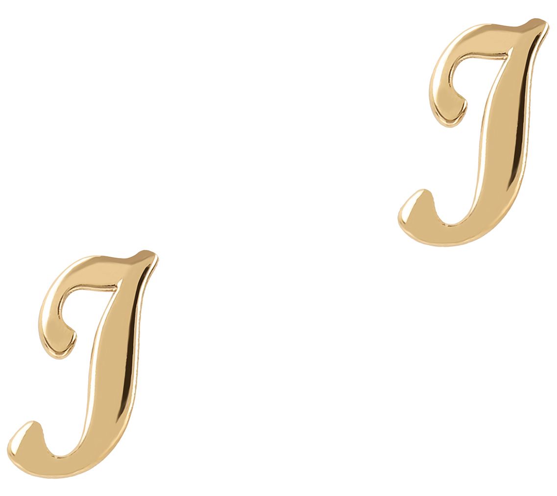 Italian Silver Polished Initial Stud Earrings,8K Gold-Plated