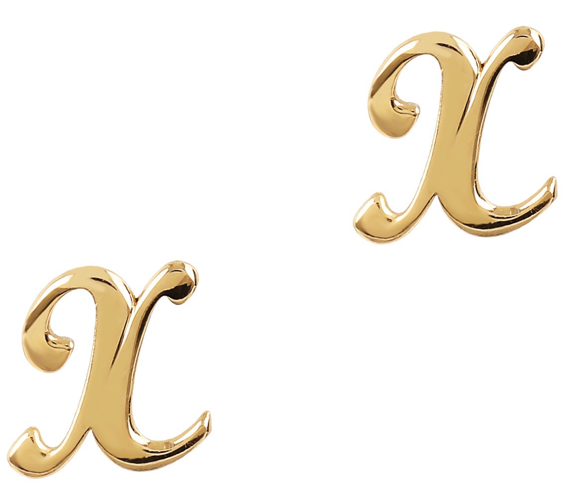 Italian Silver Polished Initial Stud Earrings,8K Gold-Plated