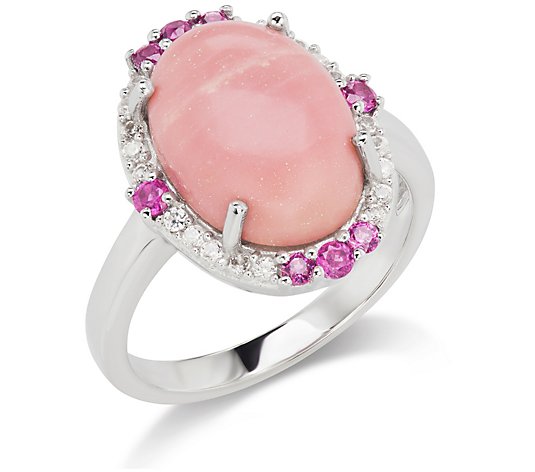 Generation Gems Sterling Silver Cabochon Halo Ring