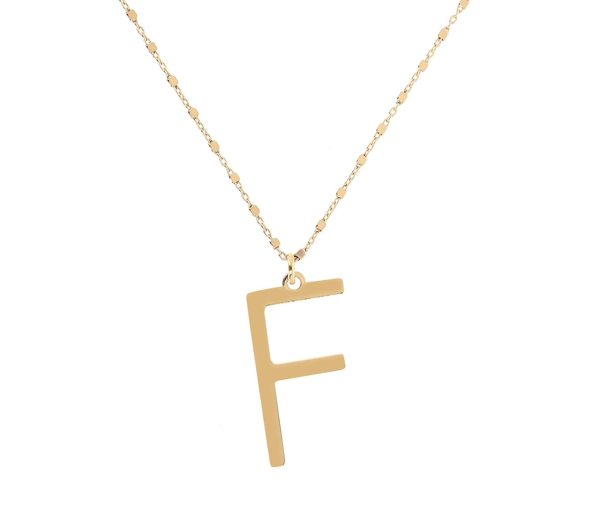 Italian Silver Polished Initial Pendant w/ Chai n, 18K Plated