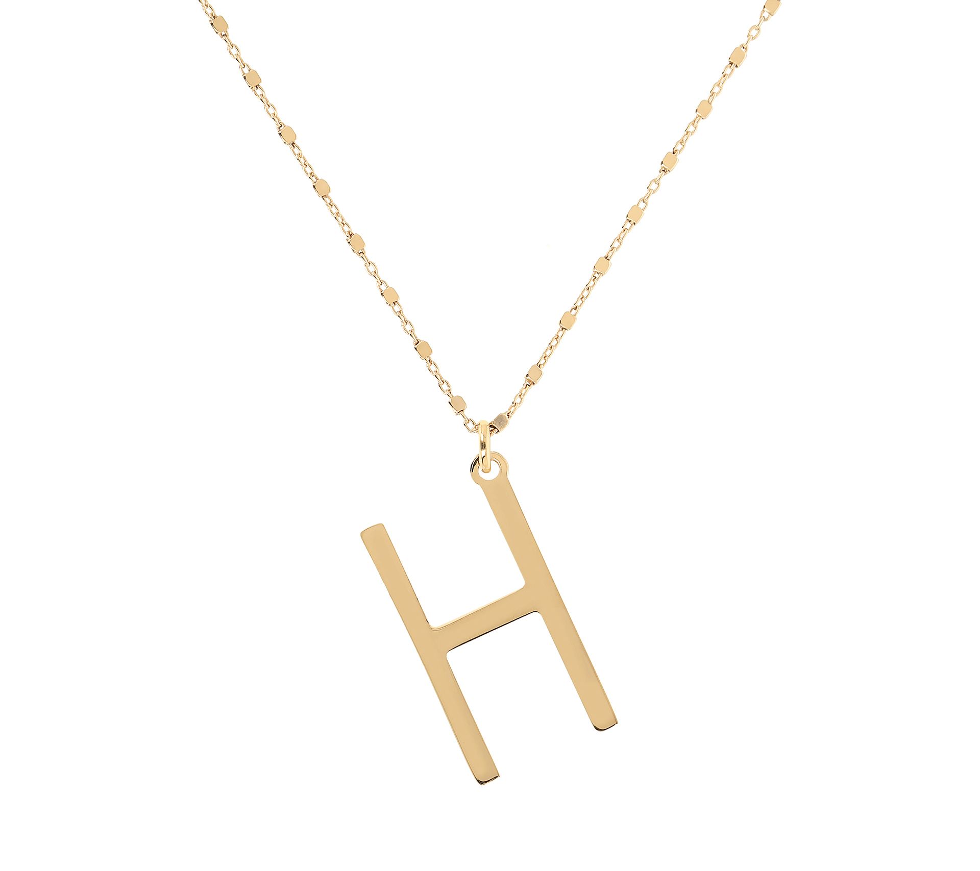 Italian Silver Polished Initial Pendant w/ Chai n, 18K Plated