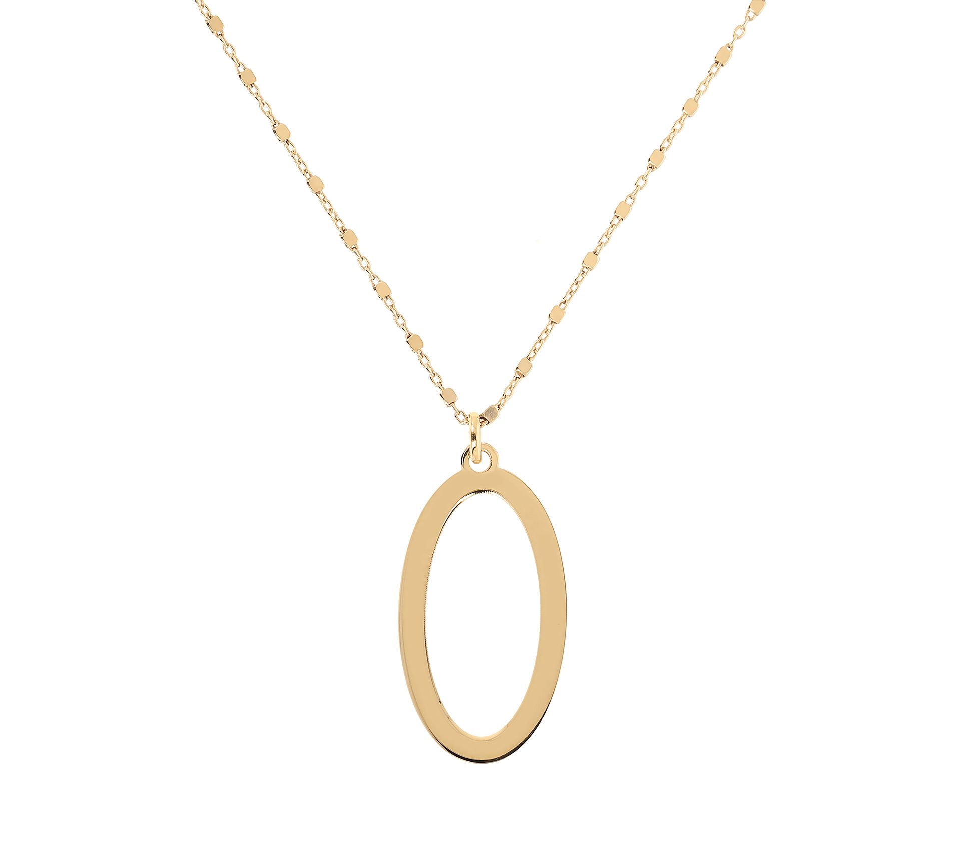 Italian Silver Polished Initial Pendant w/ Chai n, 18K Plated