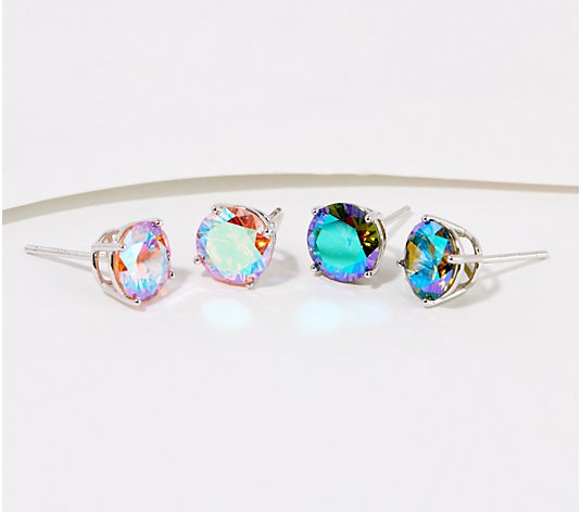 Diamonique Set of 2 Aurora Borealis Stud Earrings, Sterling Silver