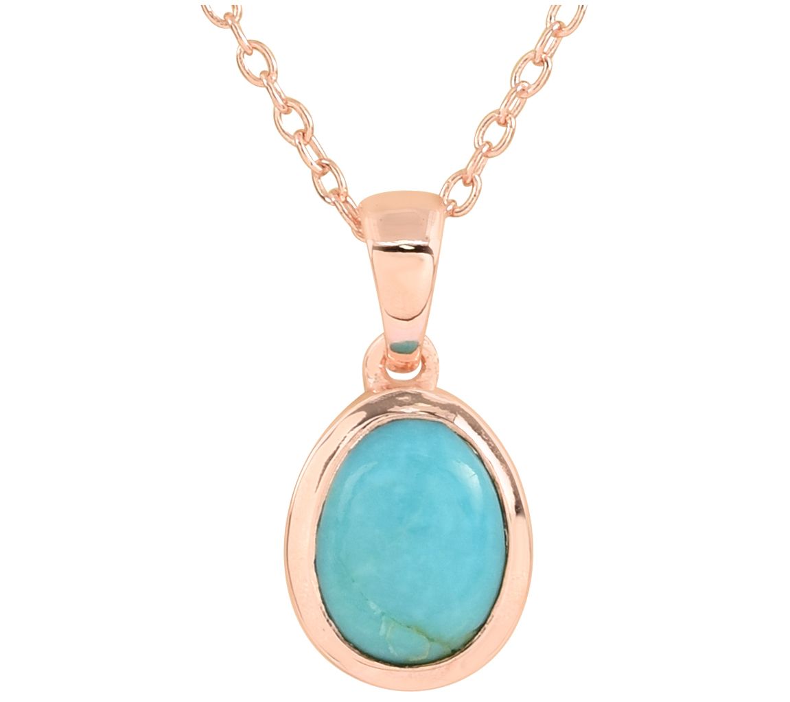 14K Rose Gold Plated Sterling Turquoise Pendantw/ Chain