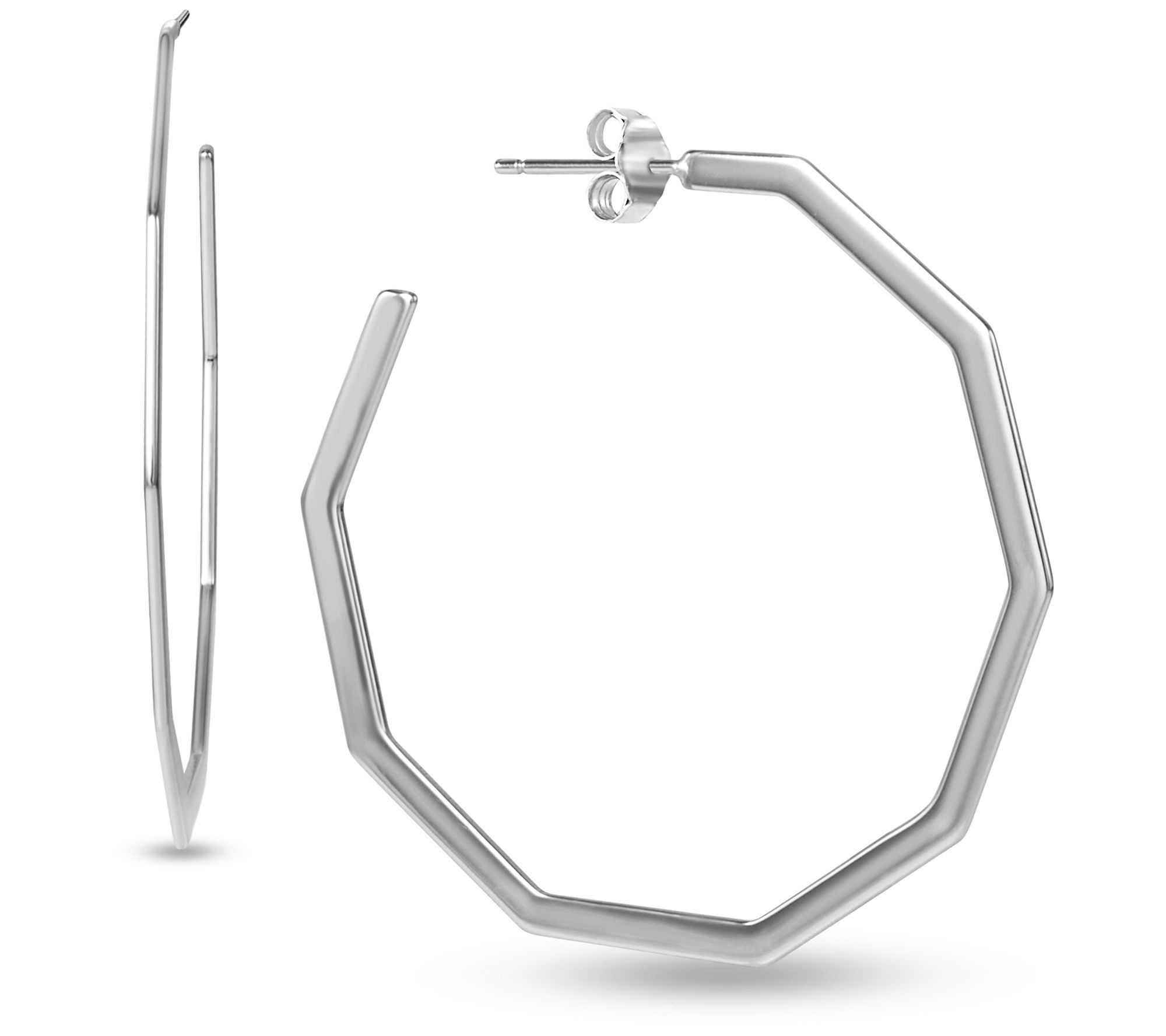 Octagon Hoop Earrings Sterling Silver