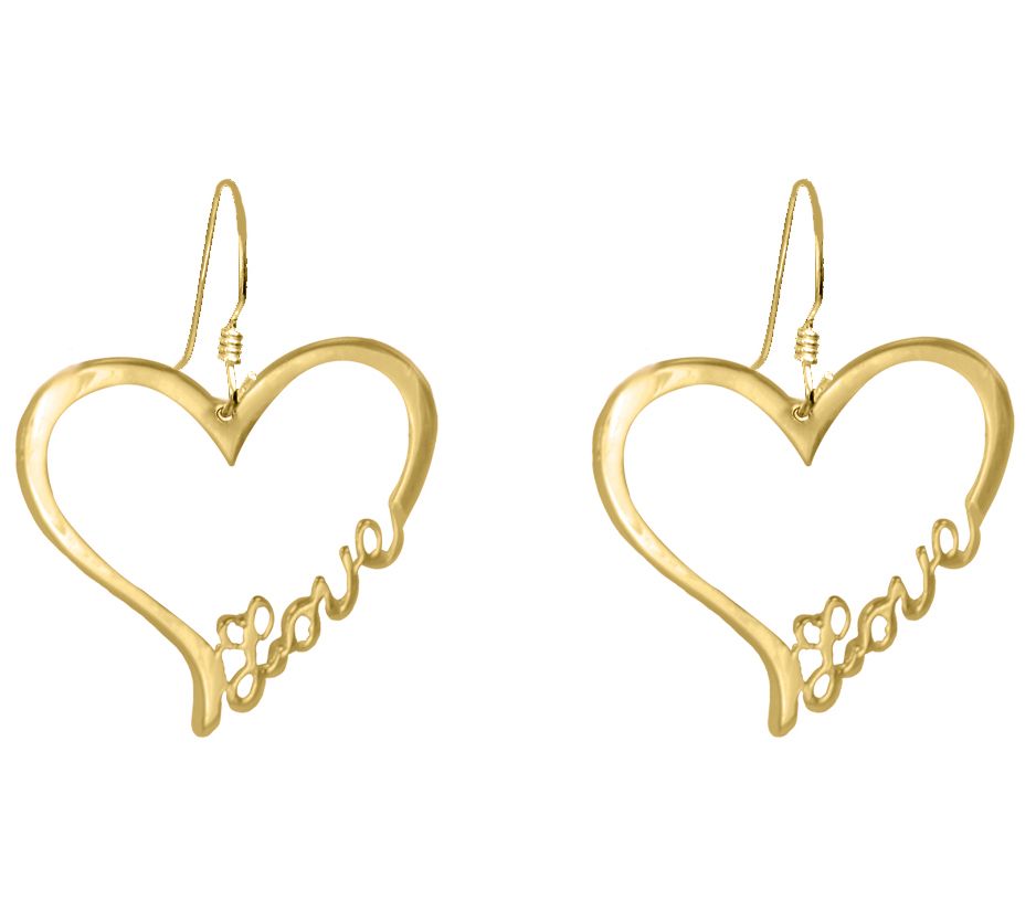 Open Heart "Love " Earrings, 14K Gold Plated Sterling