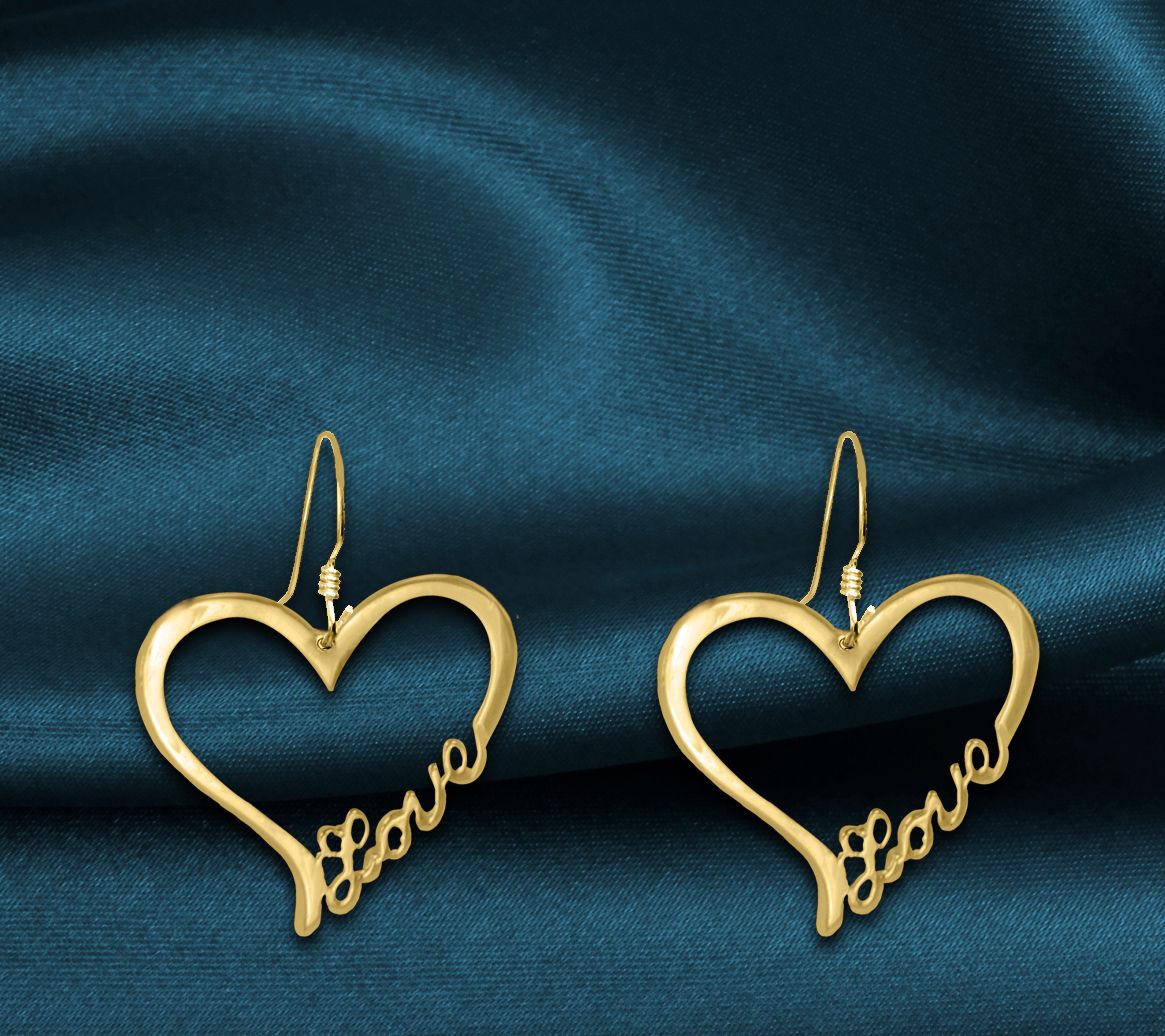 Open Heart "Love " Earrings, 14K Gold Plated Sterling