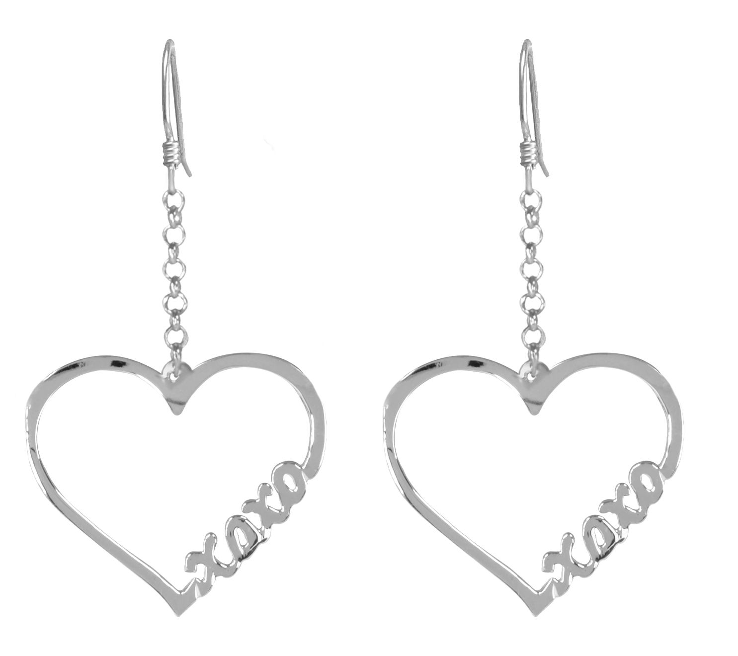 Sterling Silver Open Heart Hugs And Kisses DropEarrings