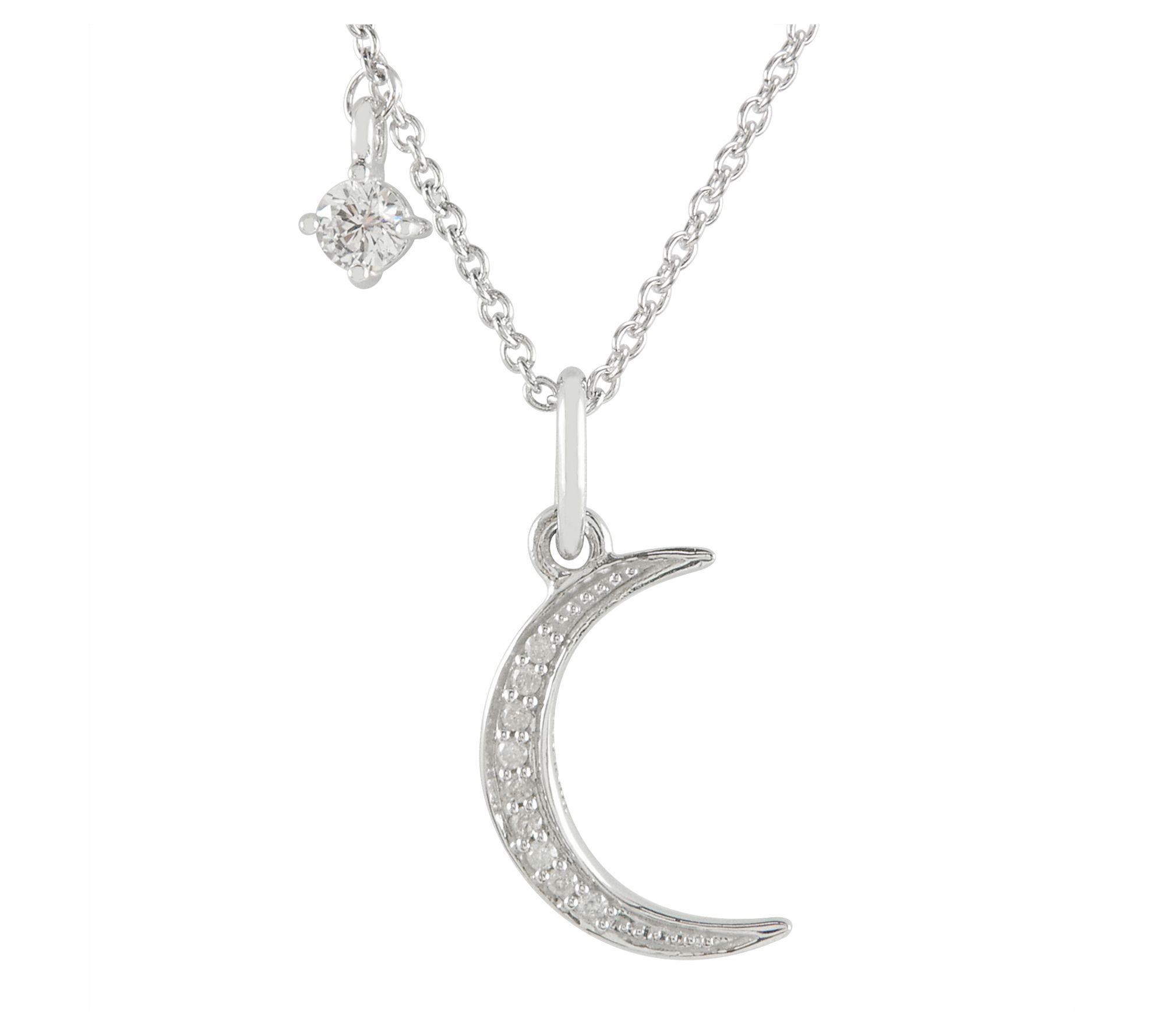 Diamonique Crescent Moon Pendant w/ Chain, Sterling Silver - QVC.com