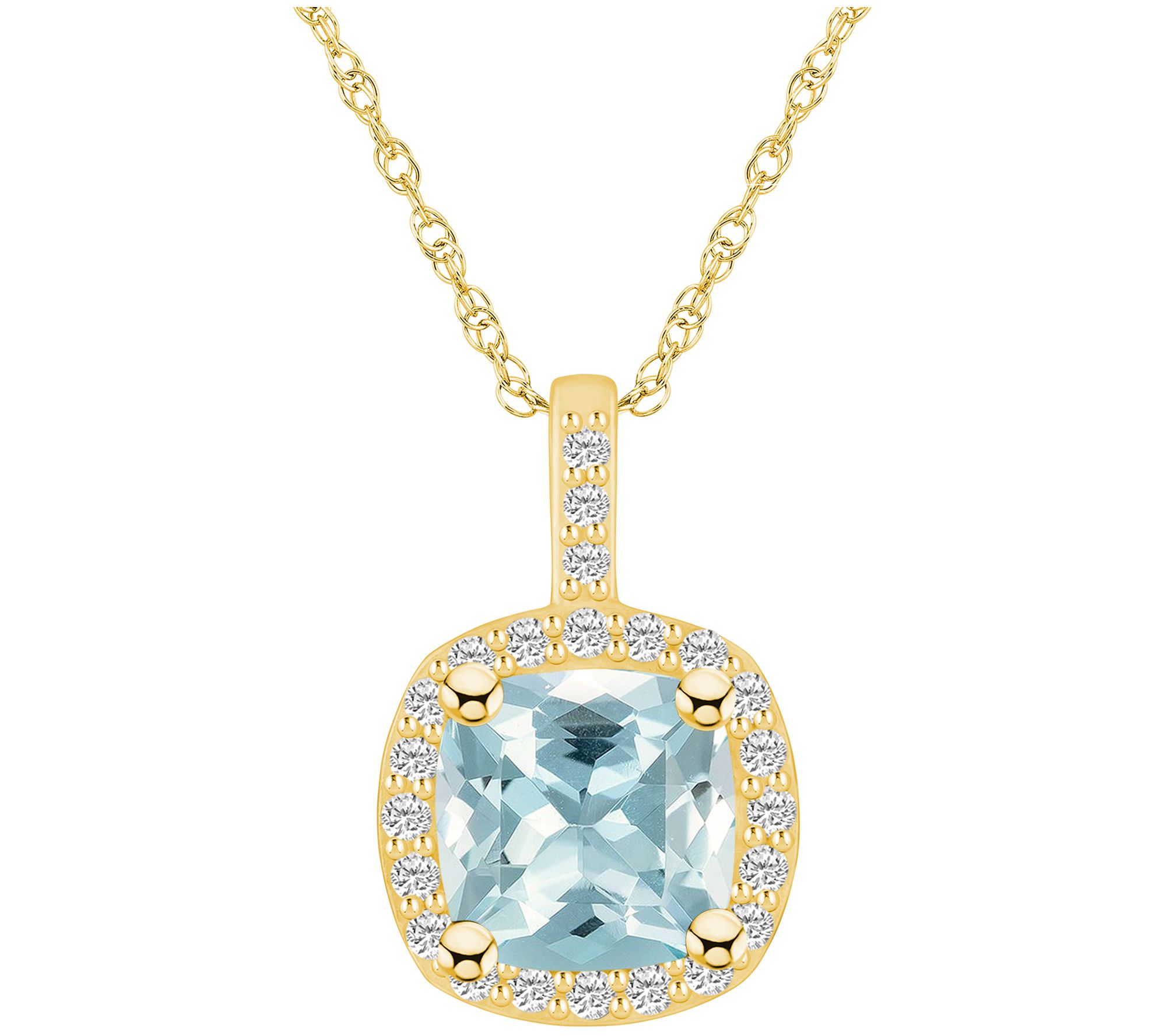 Affinity Gems Aquamarine & Diamond Halo Pendantw/ Chain, 14K