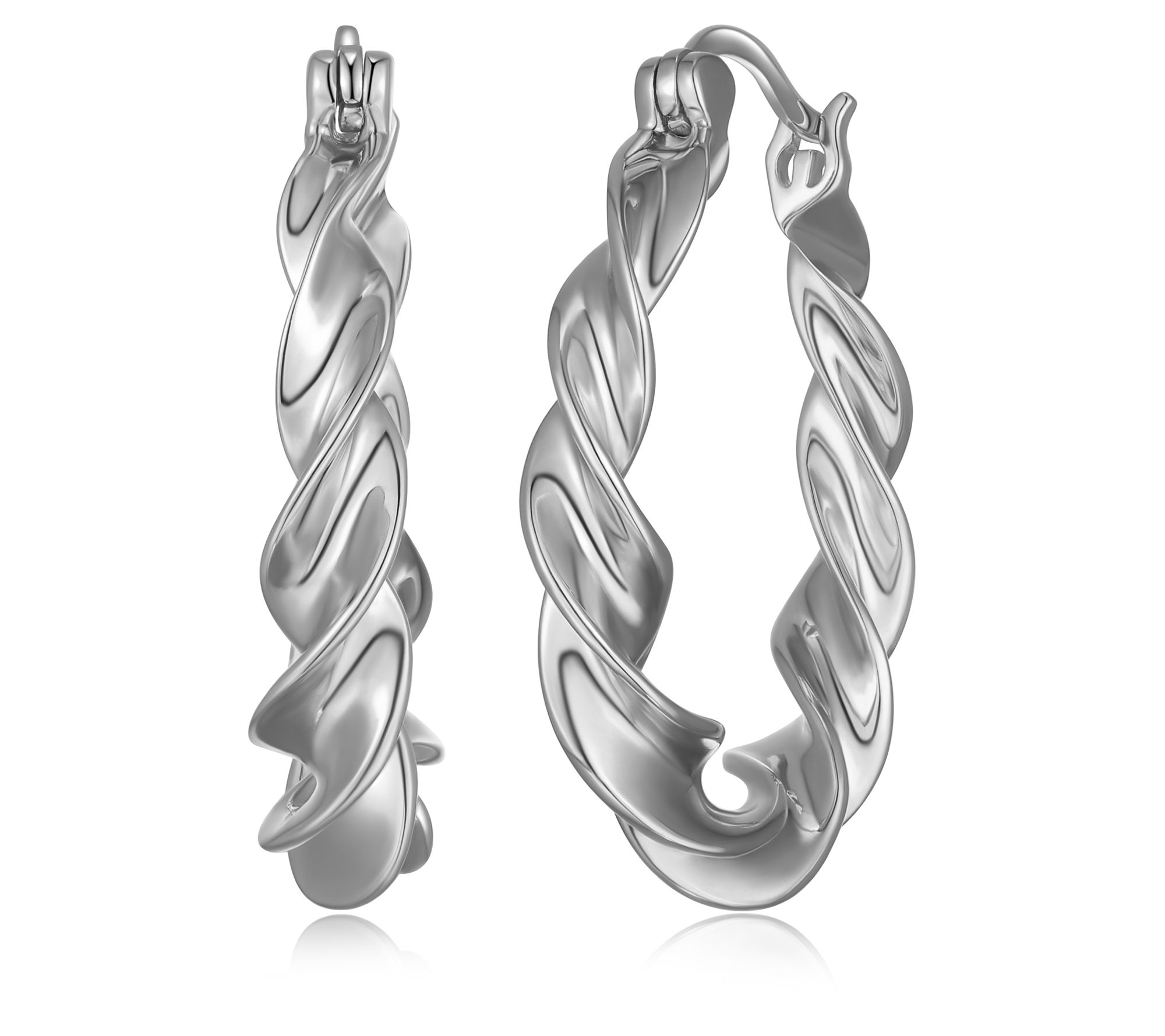Silver Style 1-1/8" Twist Hoop Earrings, Sterling
