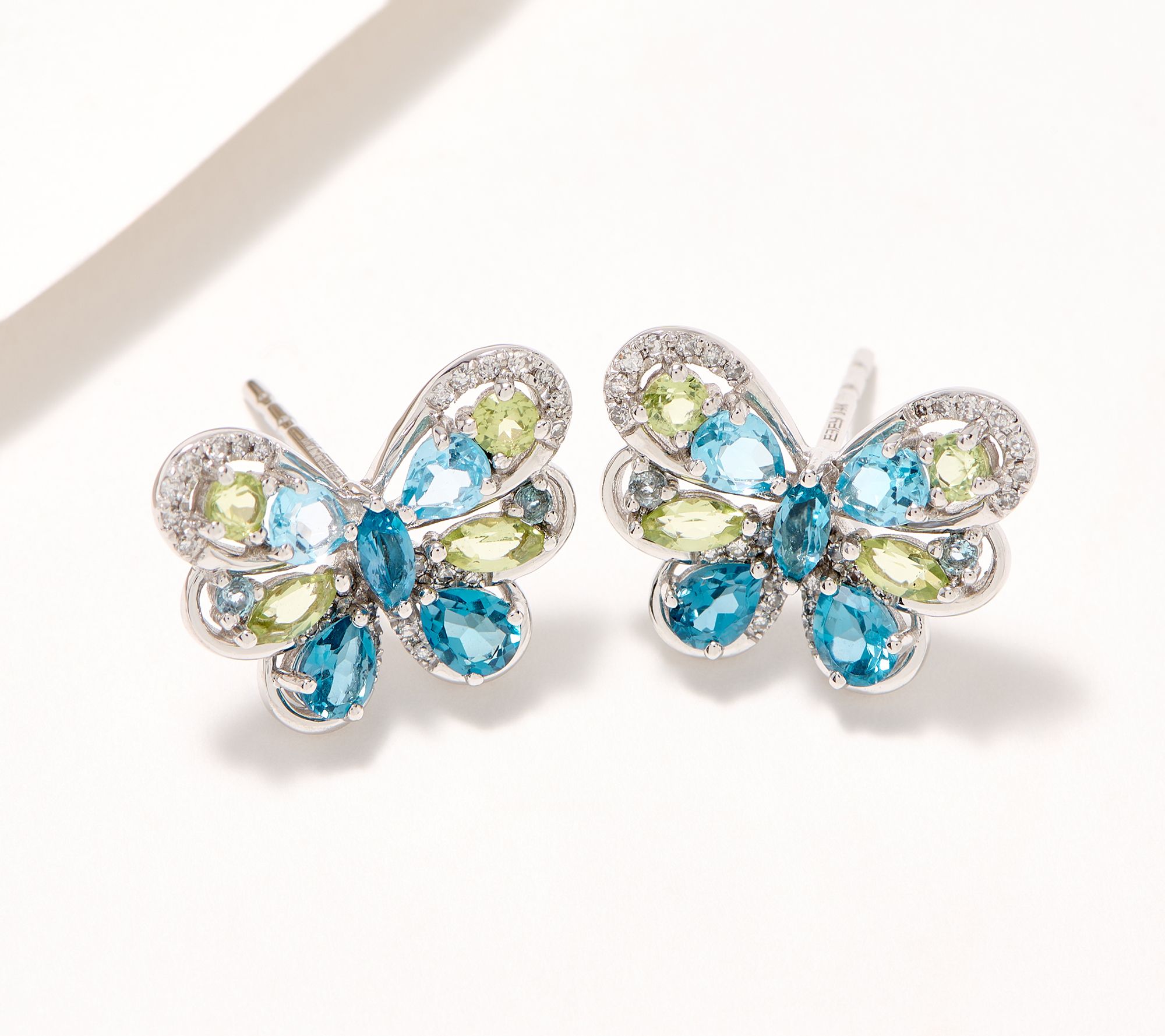 Effy Topaz, Peridot & Diamond Butterfly Stud Earrings, 14K