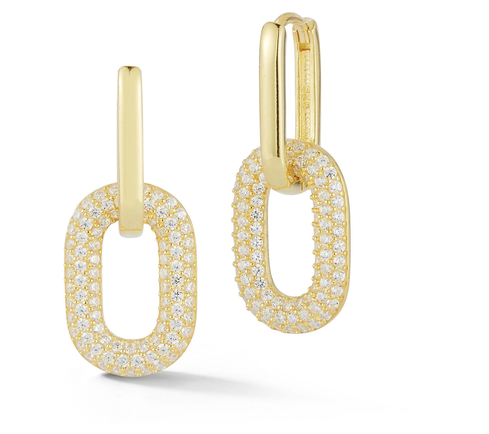 Sterlina Silver Pave Oval-Link Drop Earrings, Sterling