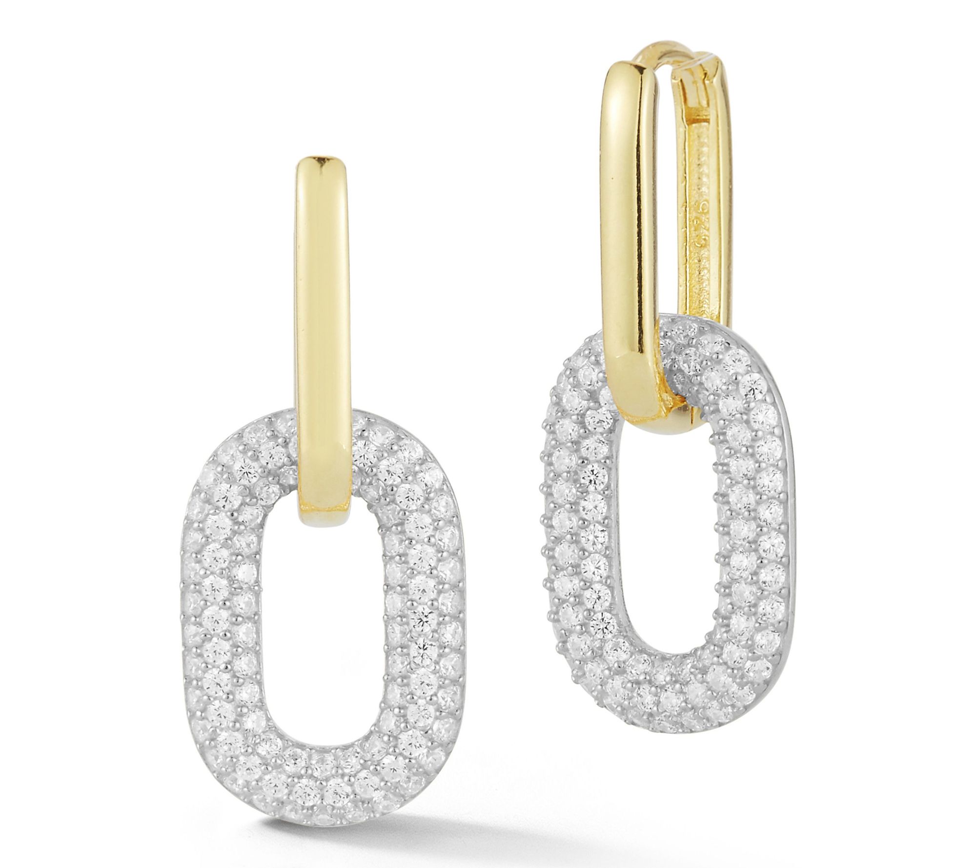Sterlina Silver Pave Oval-Link Drop Earrings, Sterling