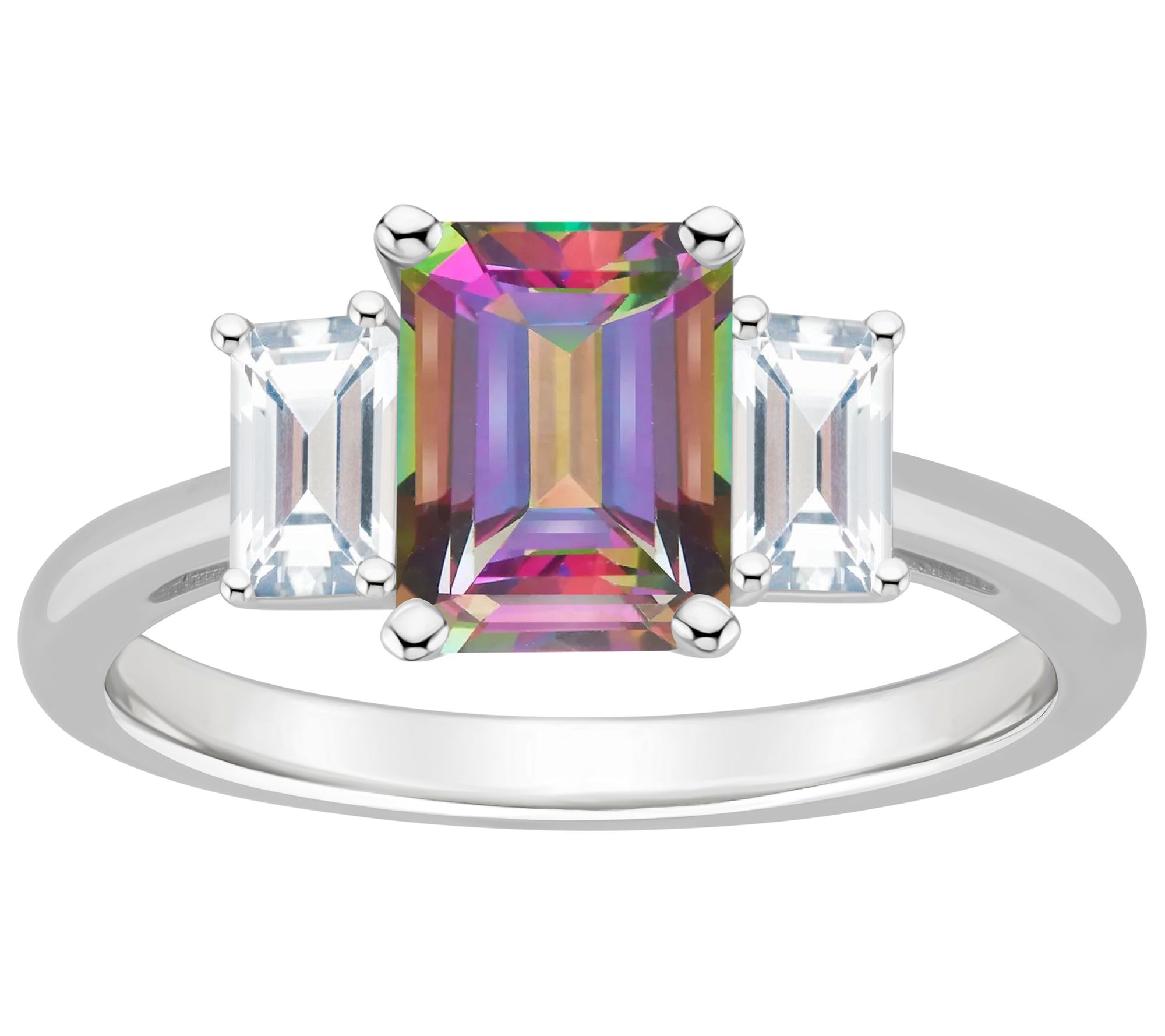 Affinity Gems Emerald Cut Multi-Colored Topaz Ring, Sterling